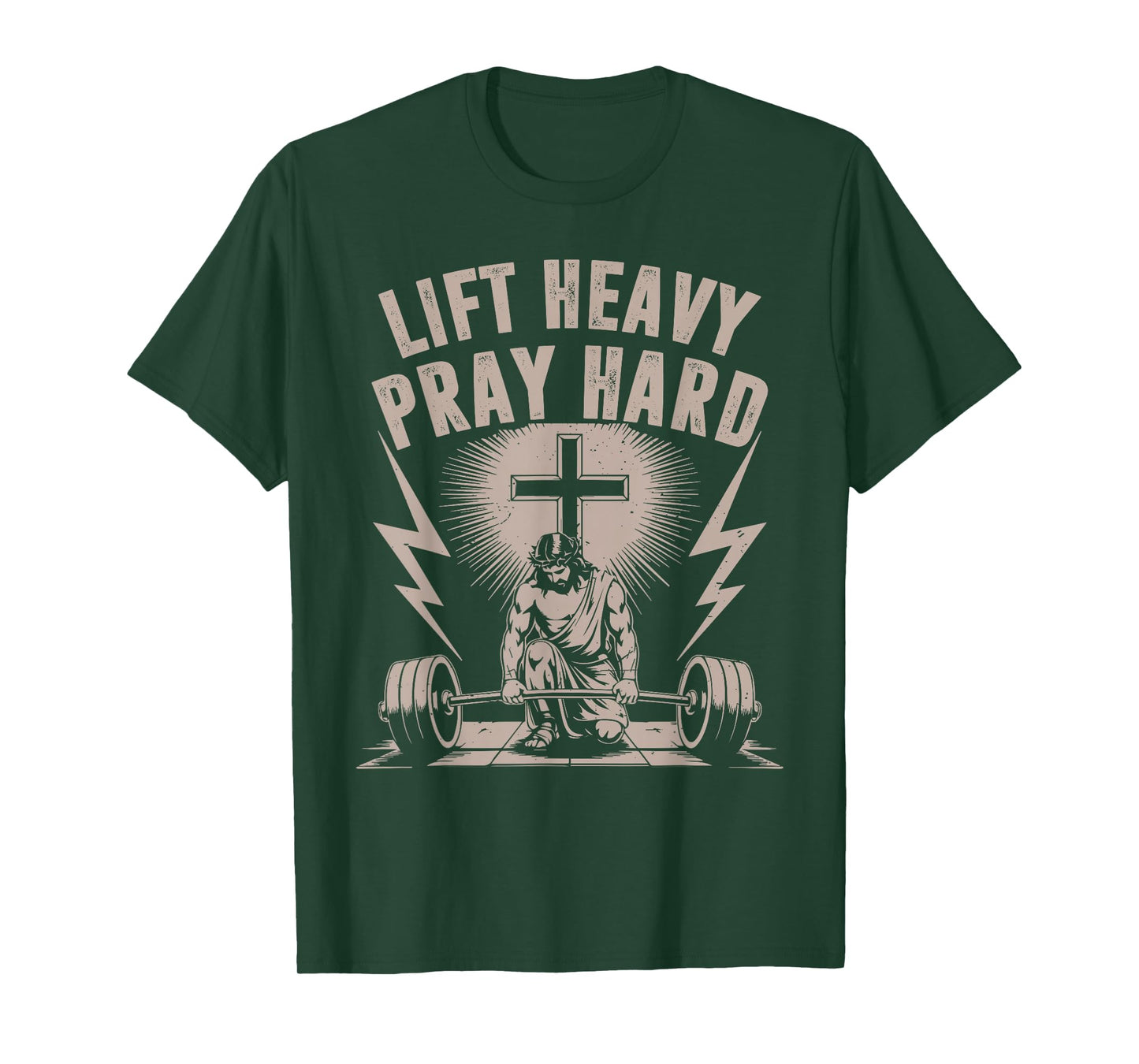 Men's Lift Heavy Pray Hard Christian Workout Jesus Gym Funny T-Shirt