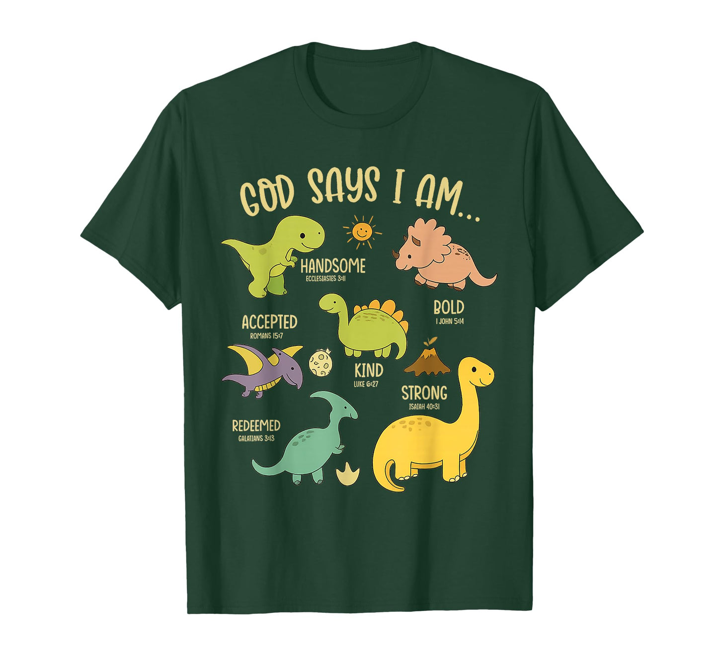 God Says I Am Christian Dinosaur Bible Verse Kids T-Shirt