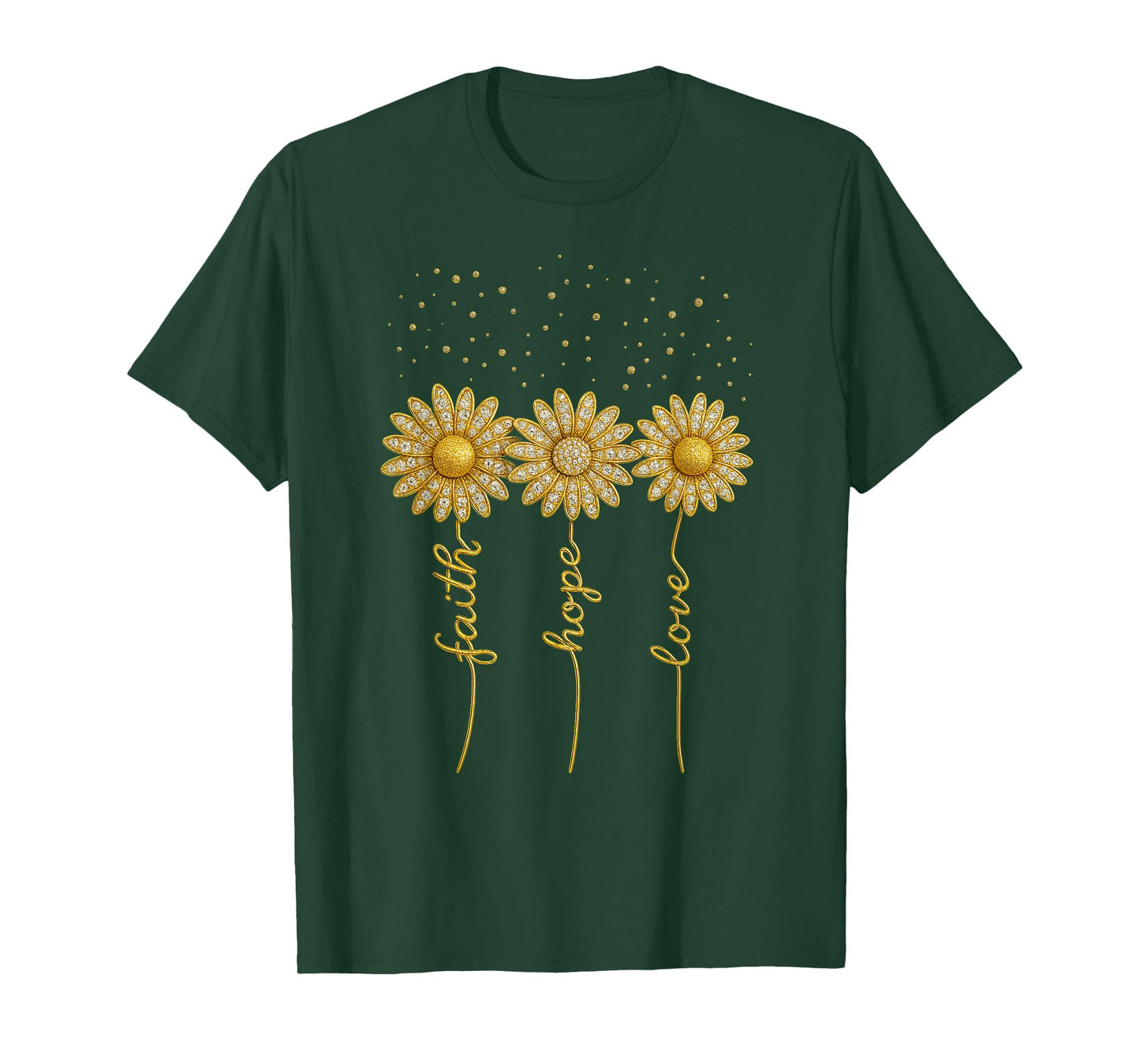 Faith Hope Love Gift – Diamond Daisy Trio in Gold T-Shirt