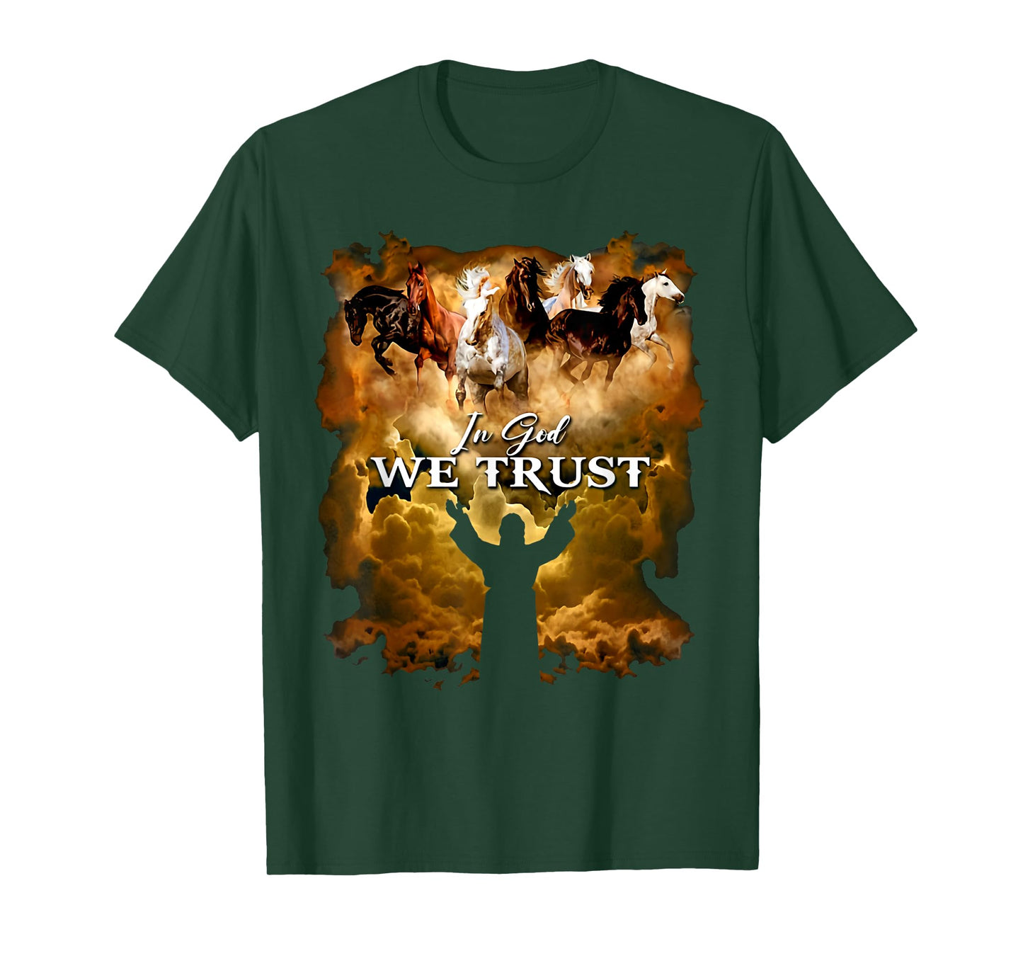 Jesus Horse In God We Trust - Christian T-Shirt, Unisex-Adults, Unisex-Kids, Black, Small, Short Sleeve