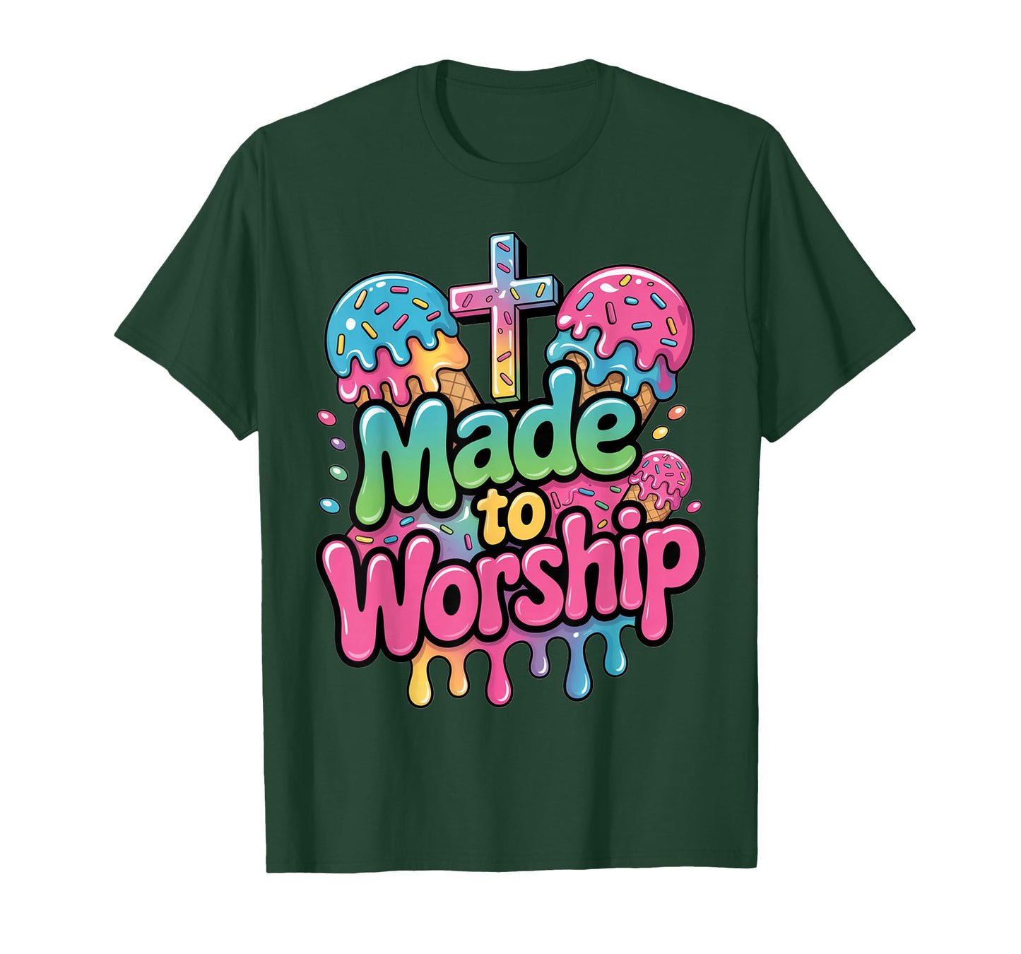 Made To Worship Ice Cream Drippy Christian Drip Kids Faith T-Shirt