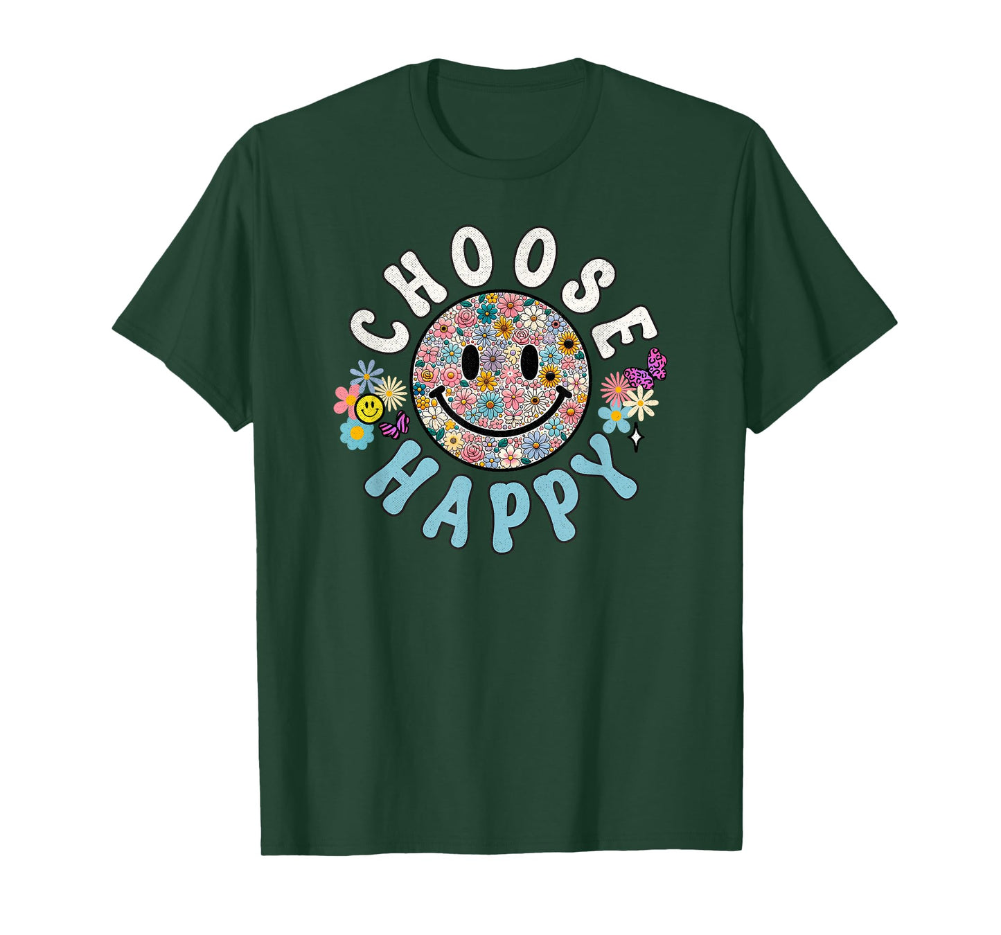 Choose Happy Cute Positivity Groovy Flowers Smile T-Shirt
