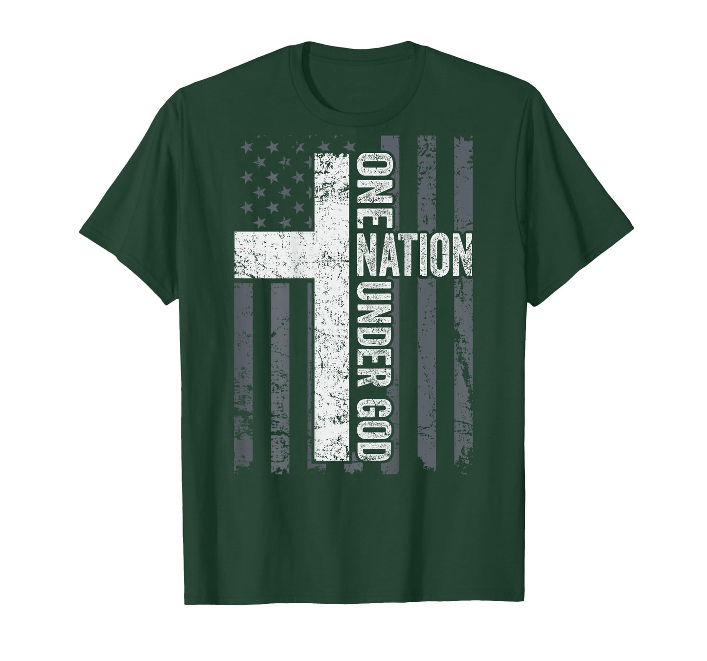 ONE NATION UNDER GOD - Christian Worship Cross Flag -ON BACK T-Shirt