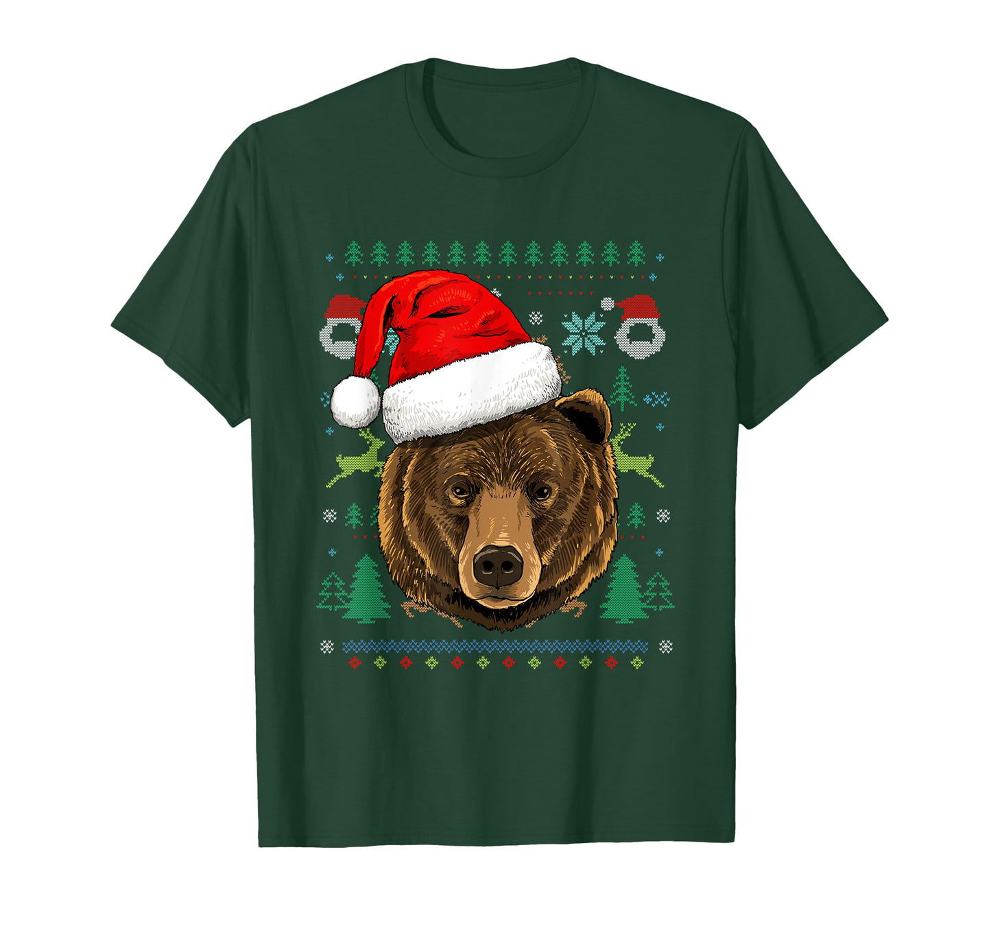 Bear Ugly Christmas Santa Hat Xmas T-Shirt