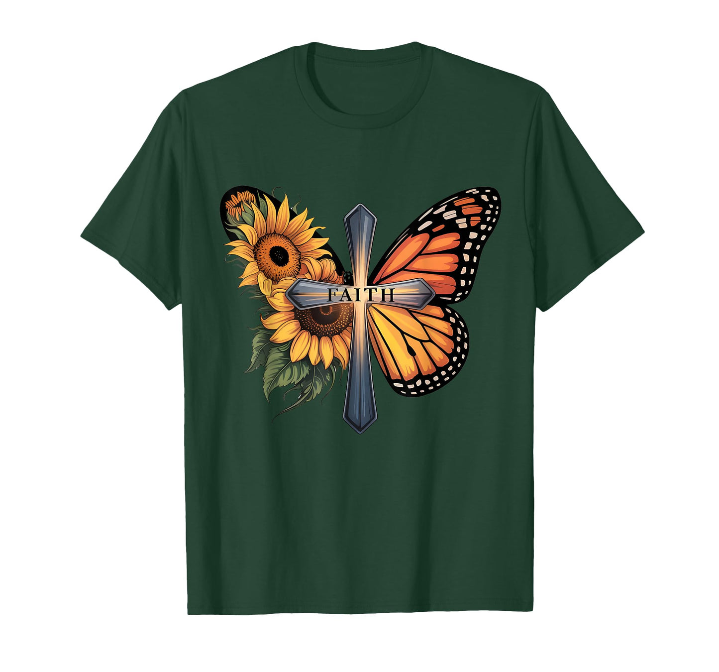 Faith Cross Sunflower Butterfly Christian Vintage T-Shirt