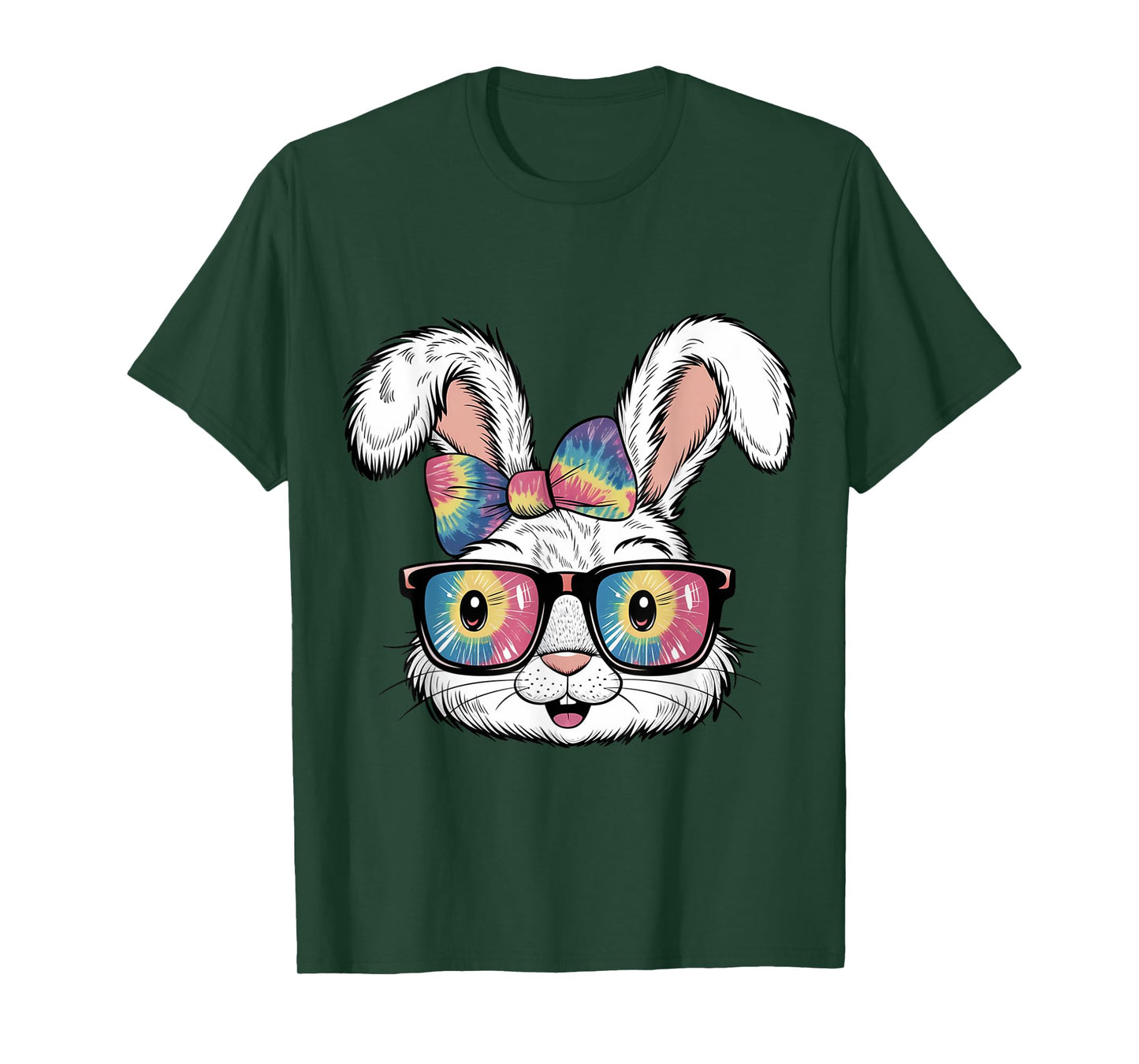 Cute Bunny Rabbit Face Tie Dye Glasses Girl Happy Easter Day T-Shirt
