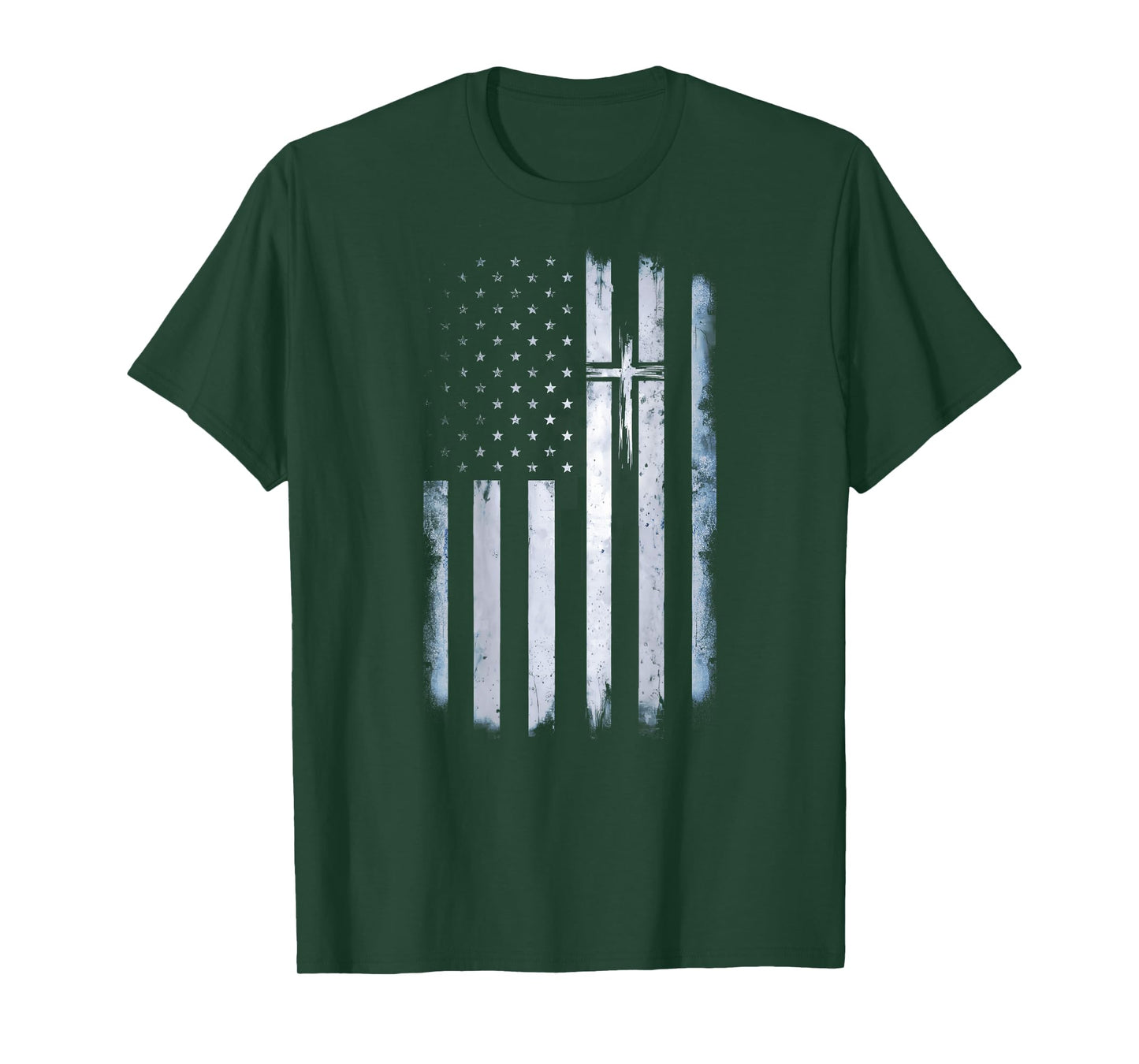 On Back American Flag Cross US Christian Patriotic T-Shirt