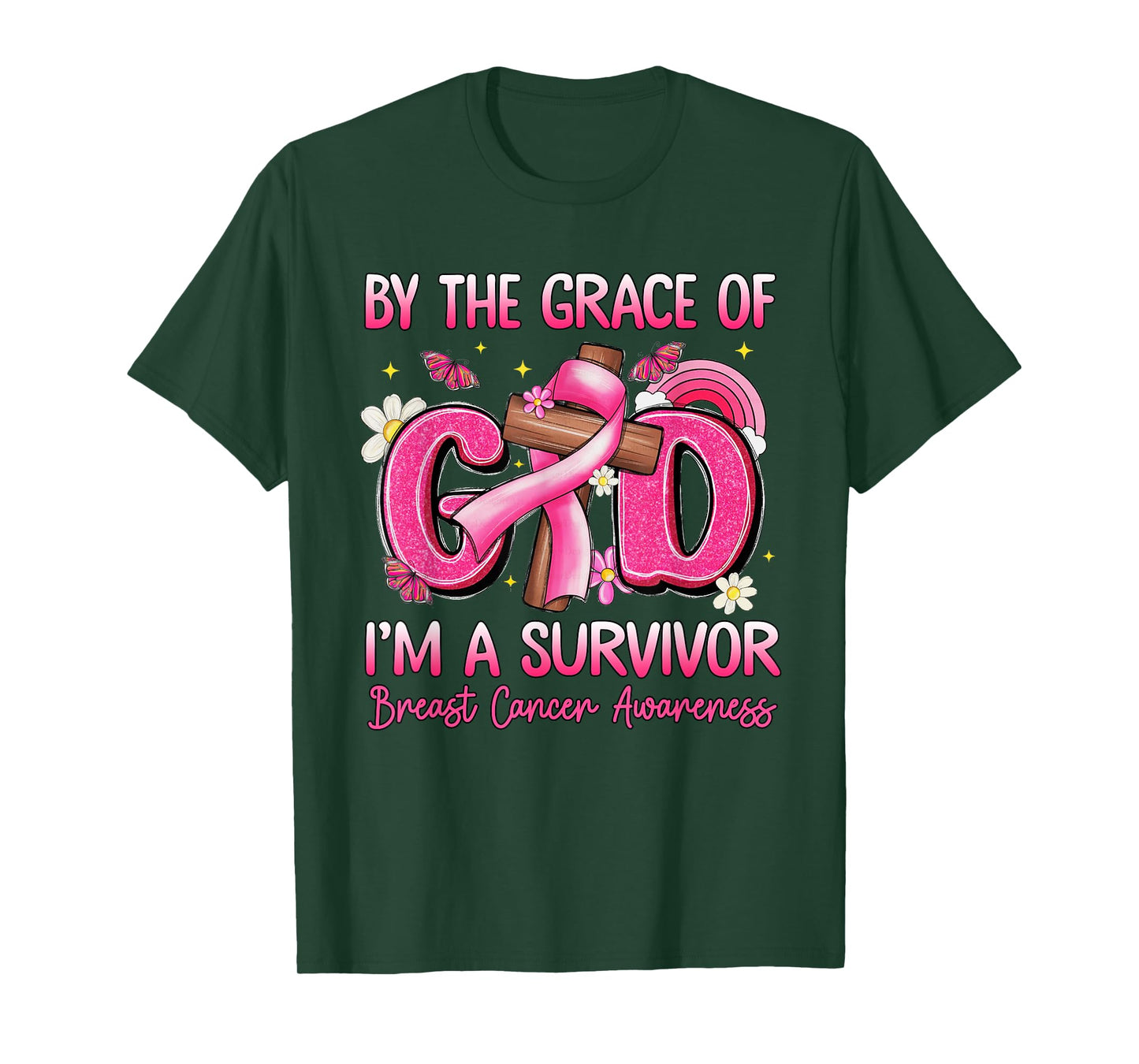 by The Grace God I Am A Breast Cancer Survivor Christian T-Shirt