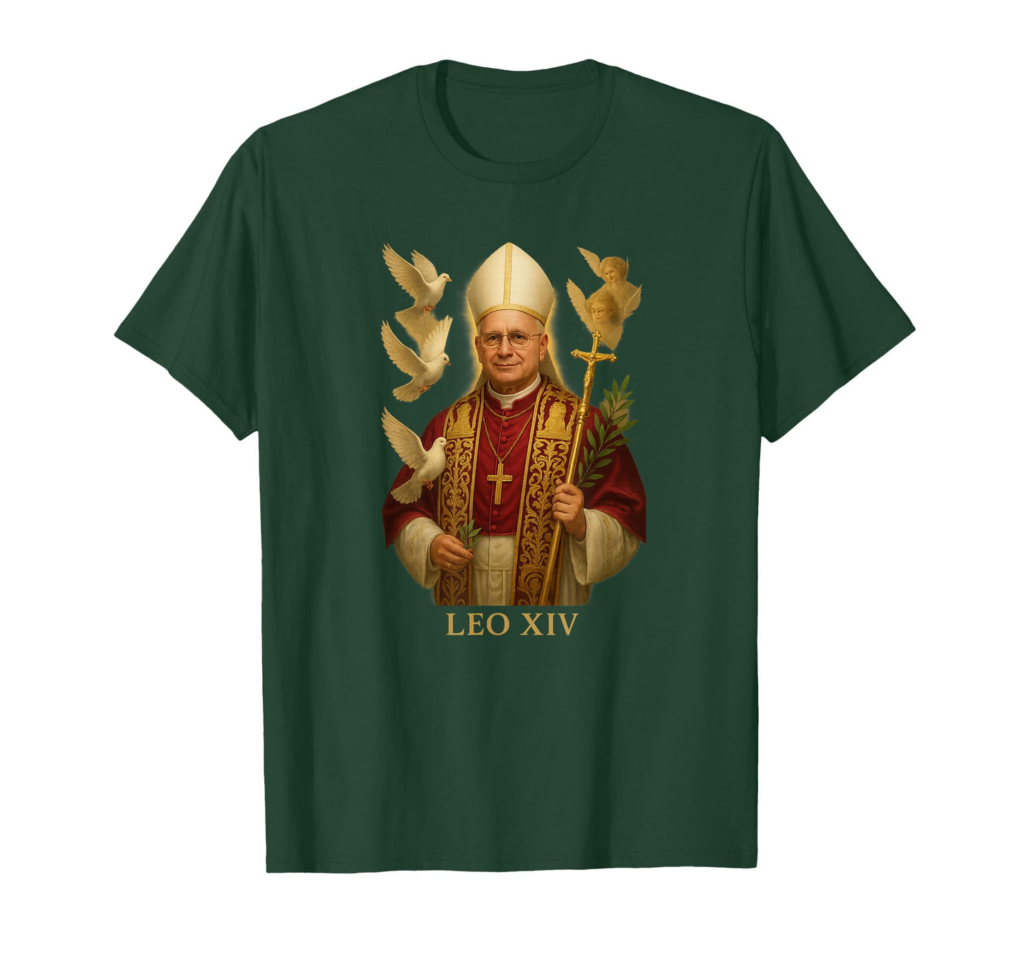 Pope Leo XIV / Angels and Doves Catholic Christian Design T-Shirt