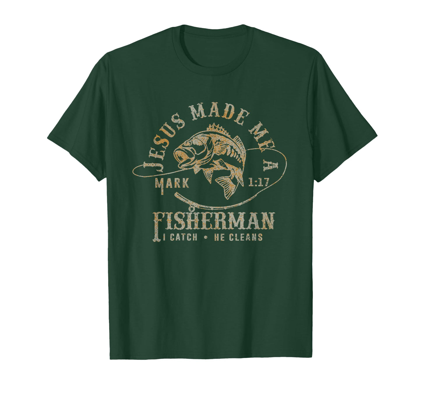 Men's Jesus Made Me A Fisher of Man Funny Fishing Christian T-Shirt