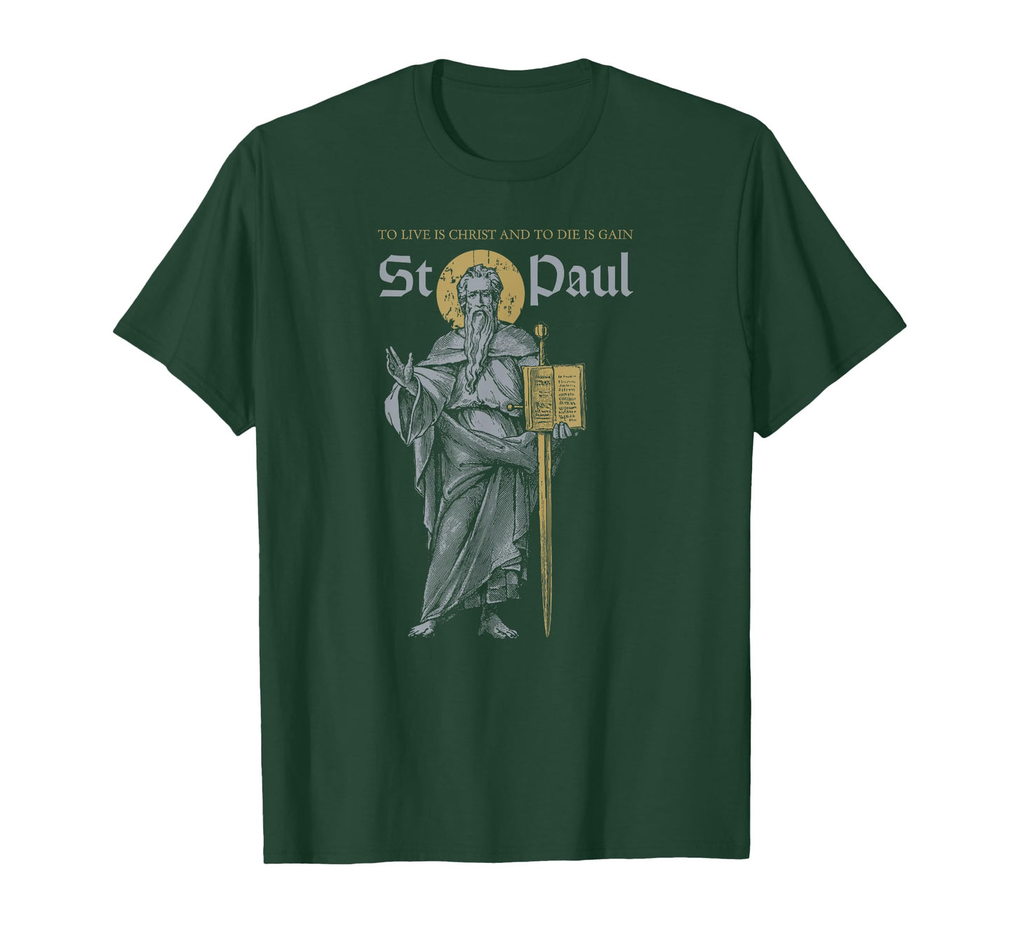 MJ Sacred Art Saint Paul the Apostle Philippians 1:21 Christian Unisex-Adults & Kids Black Short Sleeve Modern T-Shirt
