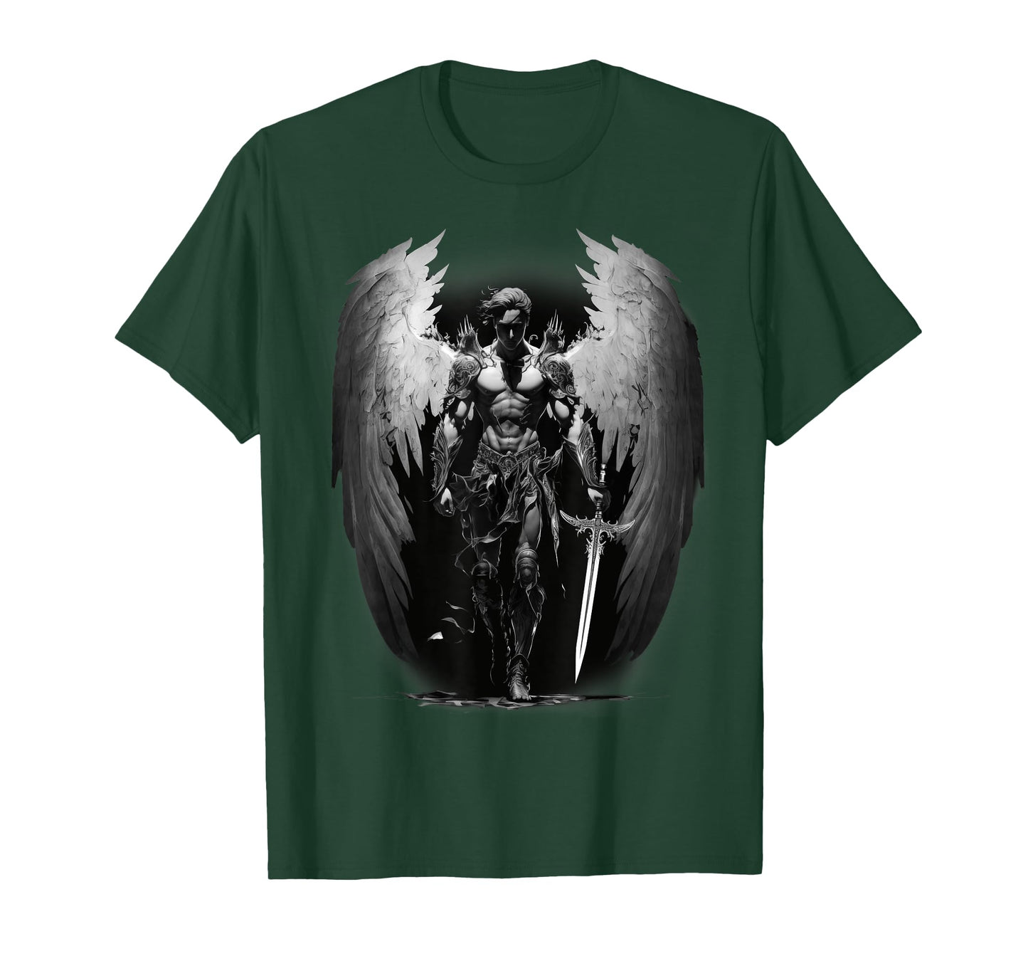 Angel Archangel with Sword, Wings in B&W Walking to Fight. T-Shirt