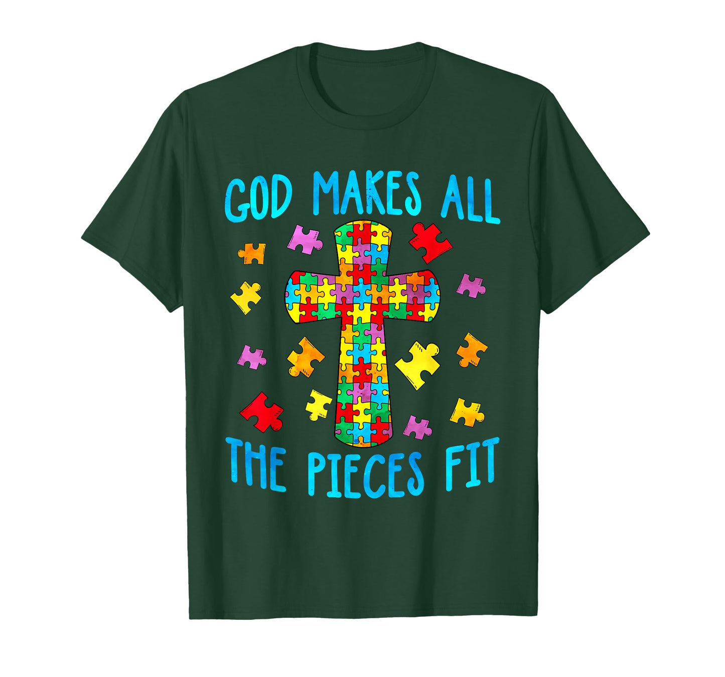 God Makes The Pieces Fit, Cross, Christian Autism Awareness T-Shirt