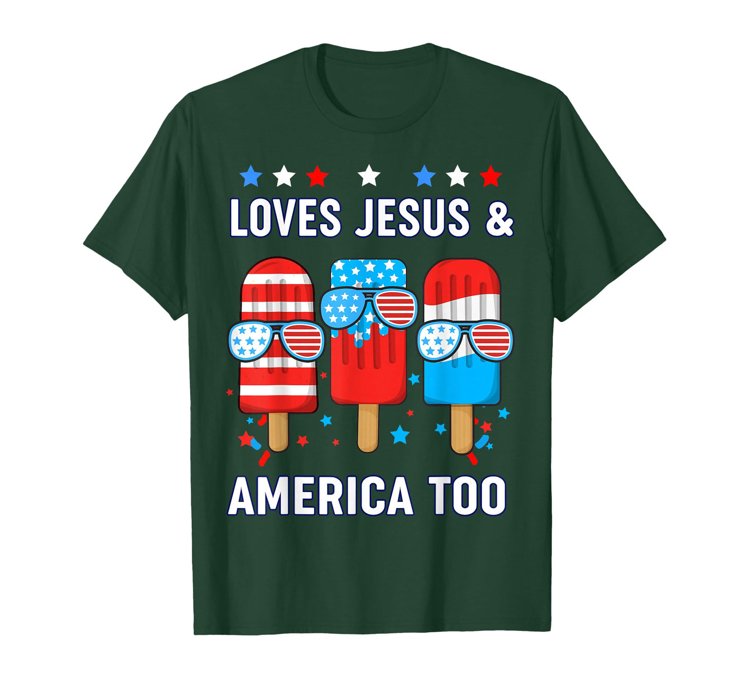 Popsicle Love Jesus America Boy Patriotic Christian 4th July T-Shirt
