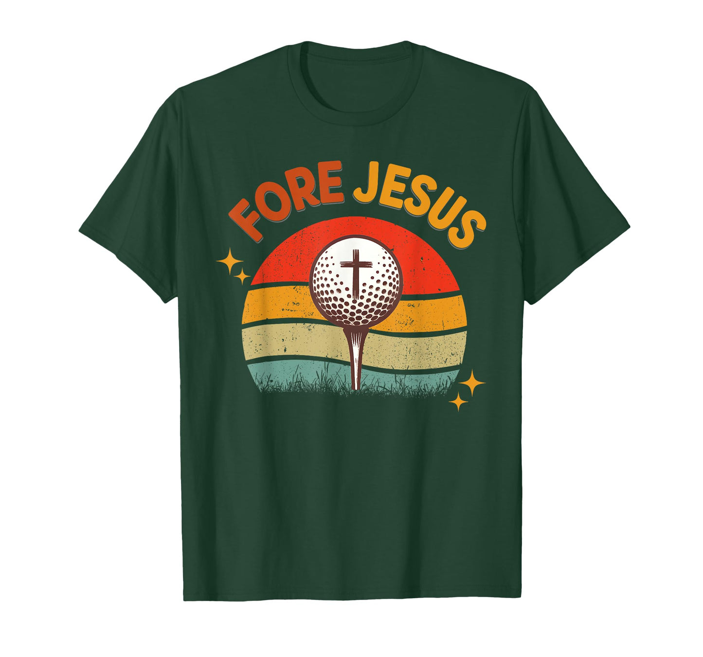 FORE Jesus Christian Golf Ball Tee Retro Golfer 70s Golfing T-Shirt