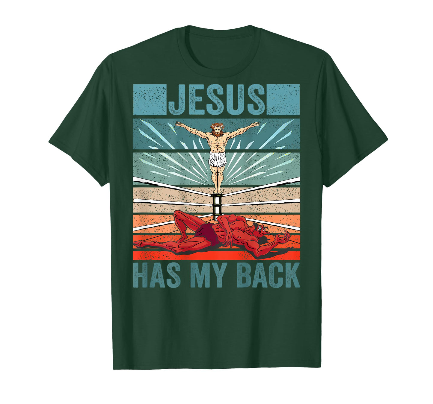 Wrestler Costume Devil Jesus Has My BACK PRINT Christian T-Shirt