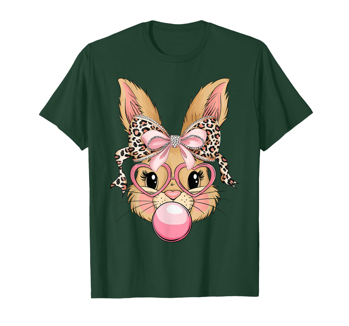 Cute Bunny Rabbit Face Leopard Glasses Girl Happy Easter Day T-Shirt