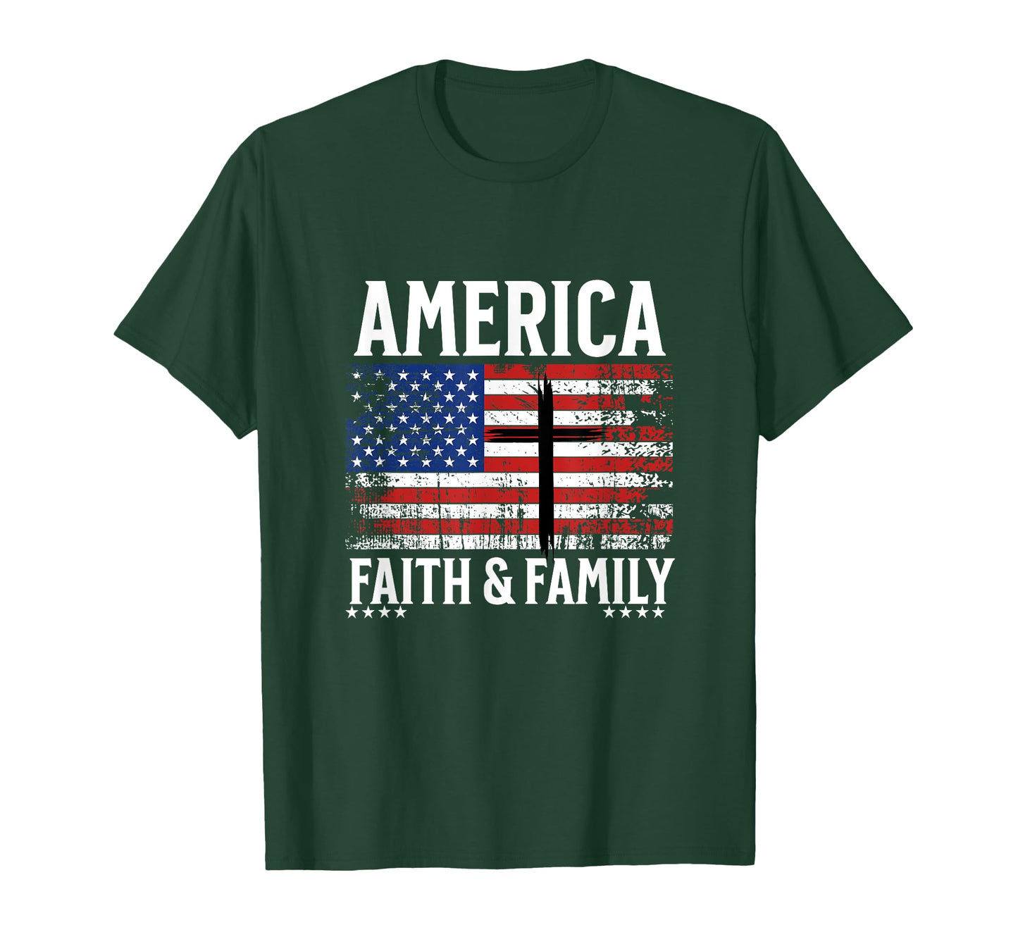America Faith & Family Flag With Cross Patriotic 4th of July T-Shirt for Women Kids Men