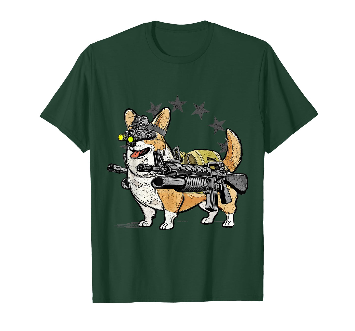 1 Nation Unisex-Adults Combat Corgi Patriotic Cartoon T-Shirt, Black, Small, Short Sleeve