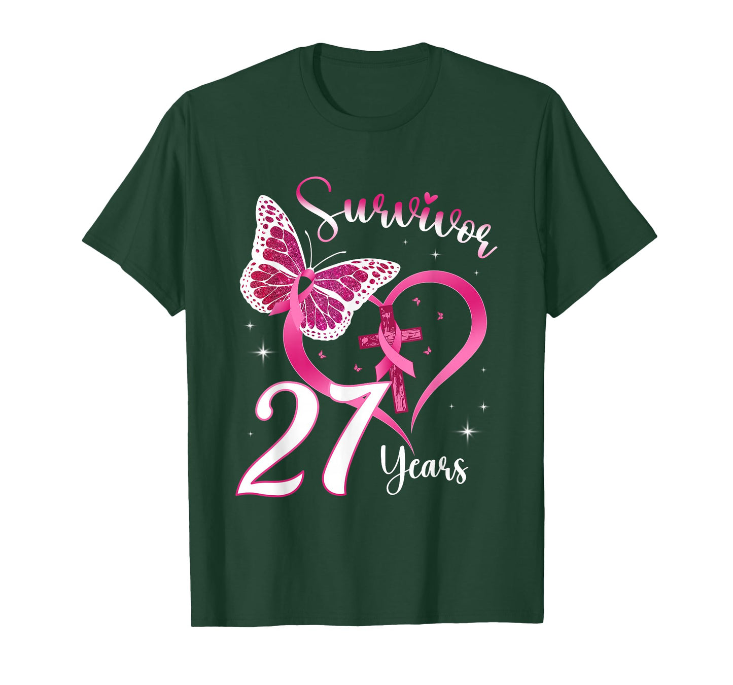 Breast Cancer Survivor Pink Ribbon Butterfly 27 Years Gift T-Shirt