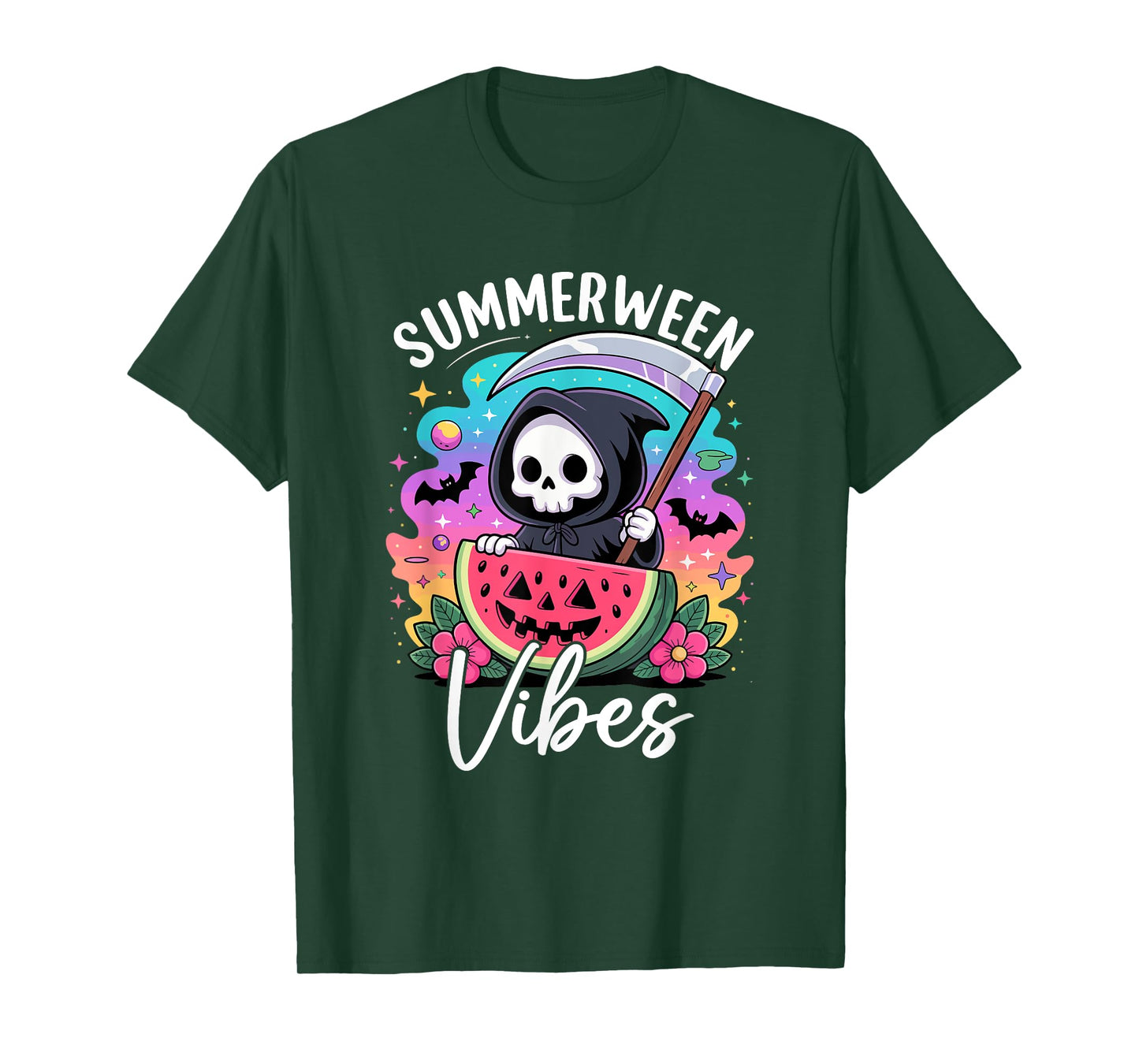 Retro Ghost Summerween Vibe Watermelon Ghost Summer Skeleton T-Shirt