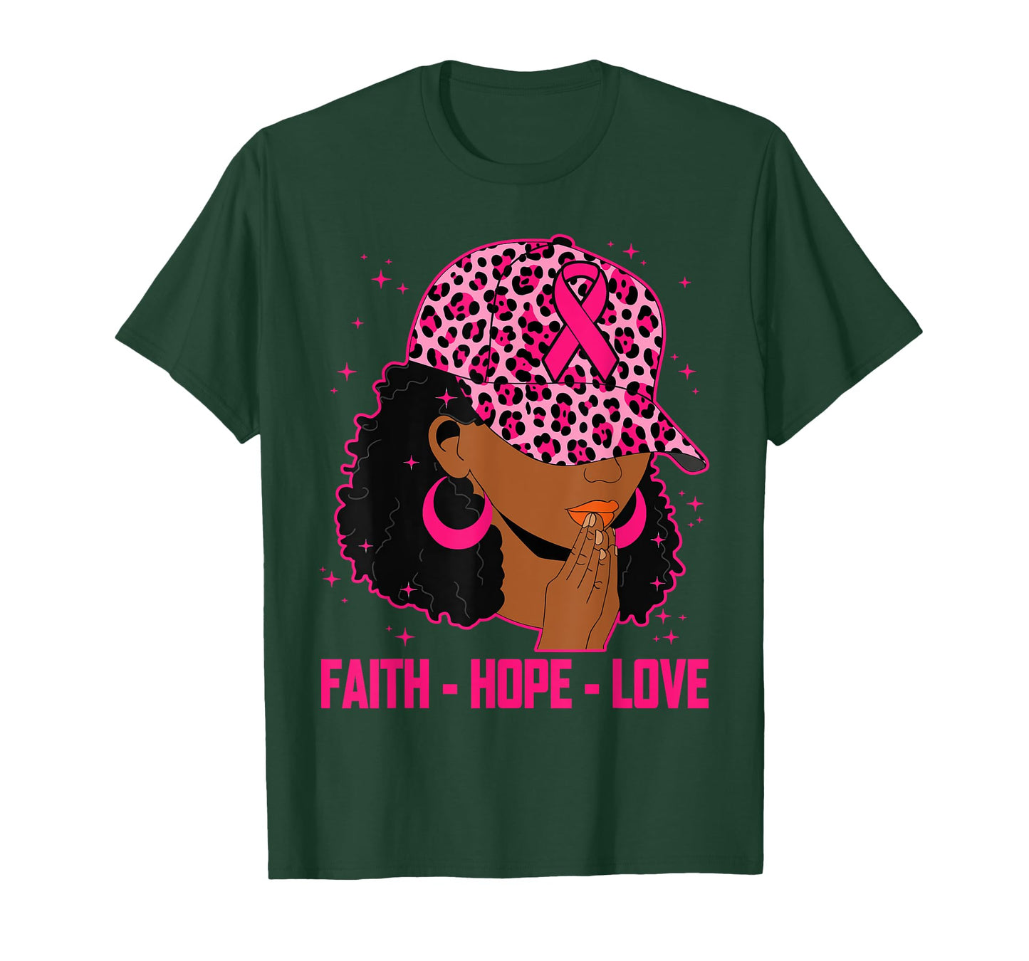 Faith Hope Love Black Women Afro Christian Breast Cancer T-Shirt
