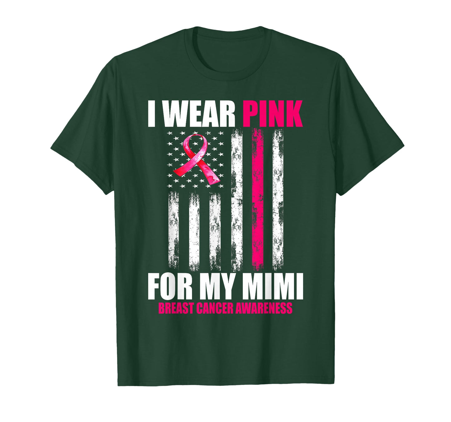 I Wear Pink For My Mimi Breast Cancer Awareness USA Flag T-Shirt