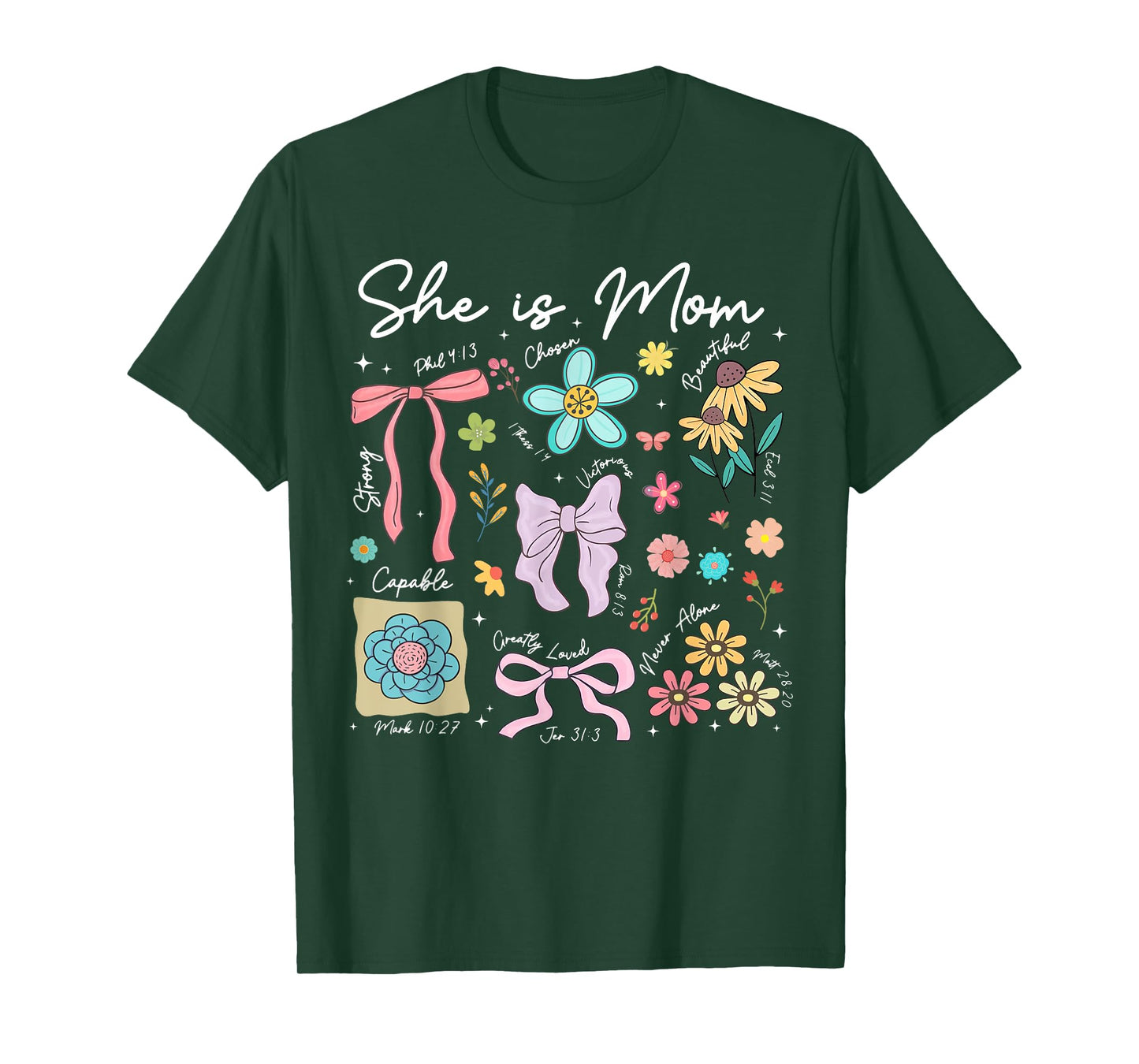 Christian Mama Floral She is Mom Coquette Bible Verses T-Shirt