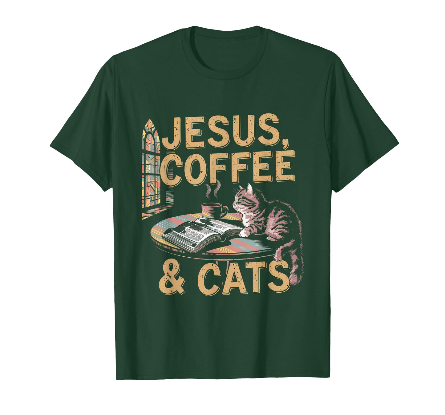Jesus Coffee Cats Funny Cute Design Jesus Lovers Christian T-Shirt