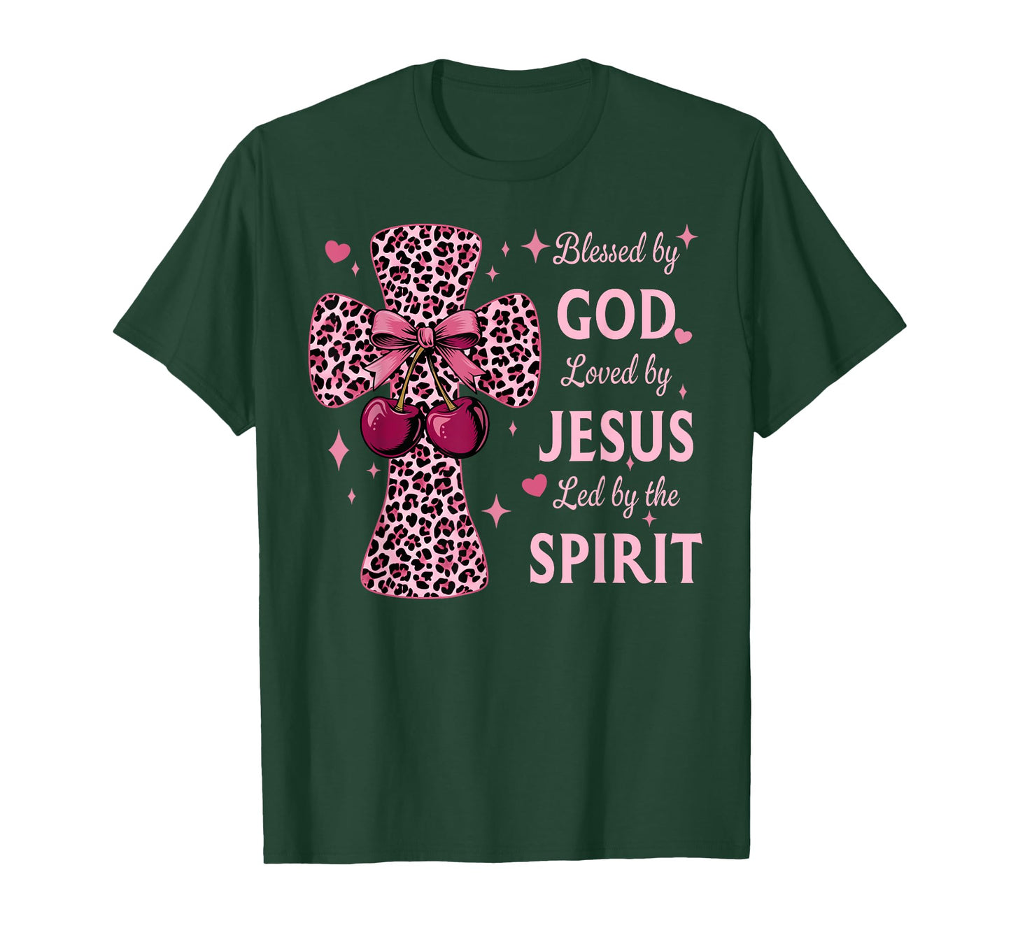 Blessed by God Loved by Jesus Coquette Leopard Cross T-Shirt