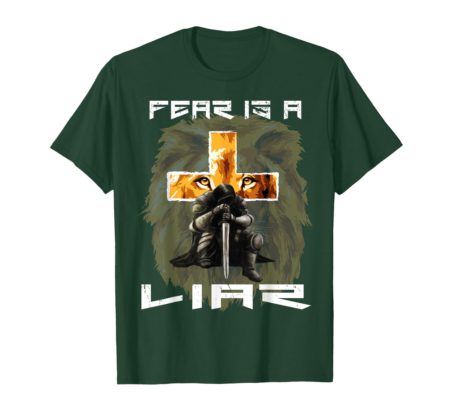Fear Is a Liar Lion Judah Christian Religious Cross Graphic T-Shirt