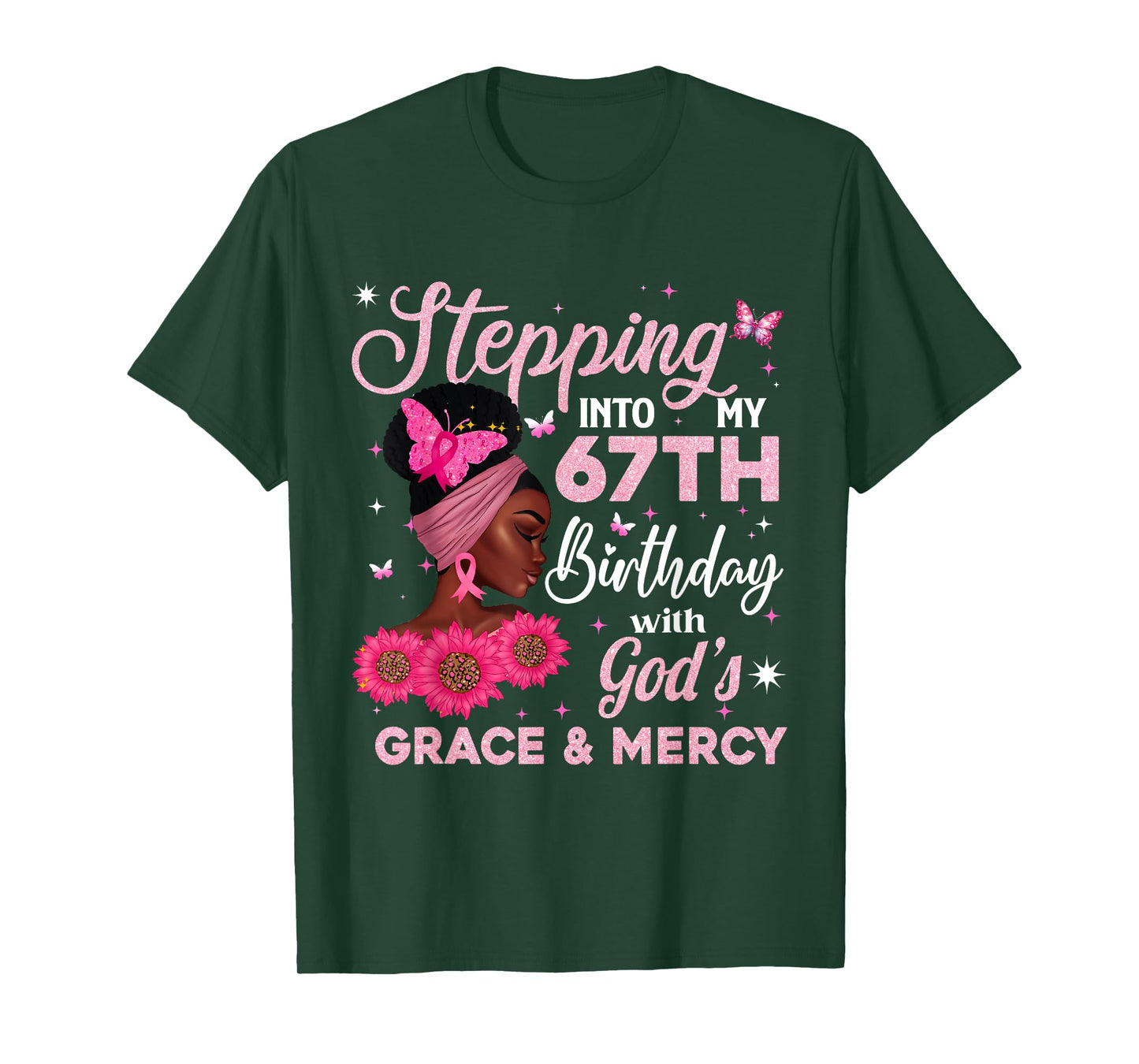 Retro 67th Bday Woman Breast Cancer Butterfly 67 Years Old T-Shirt