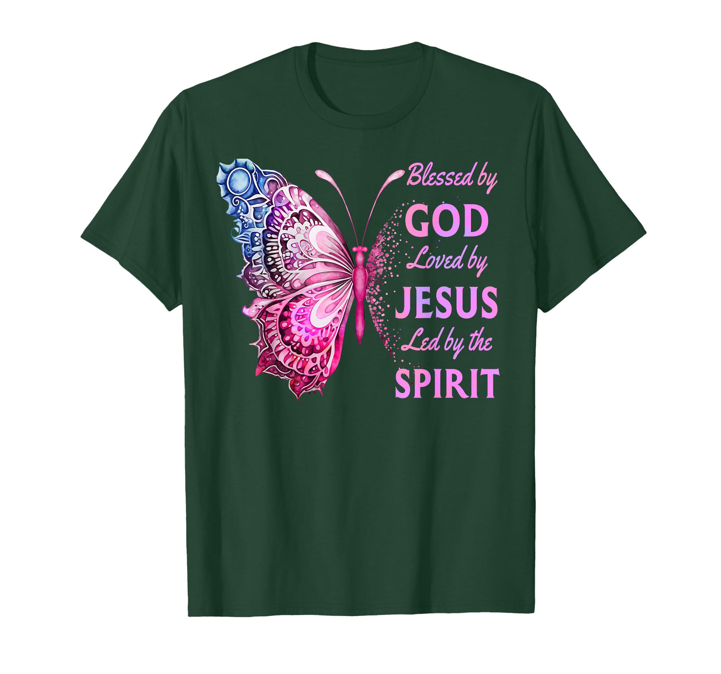 Blessed by God Loved by Jesus Pink Butterfly Christian T-Shirt