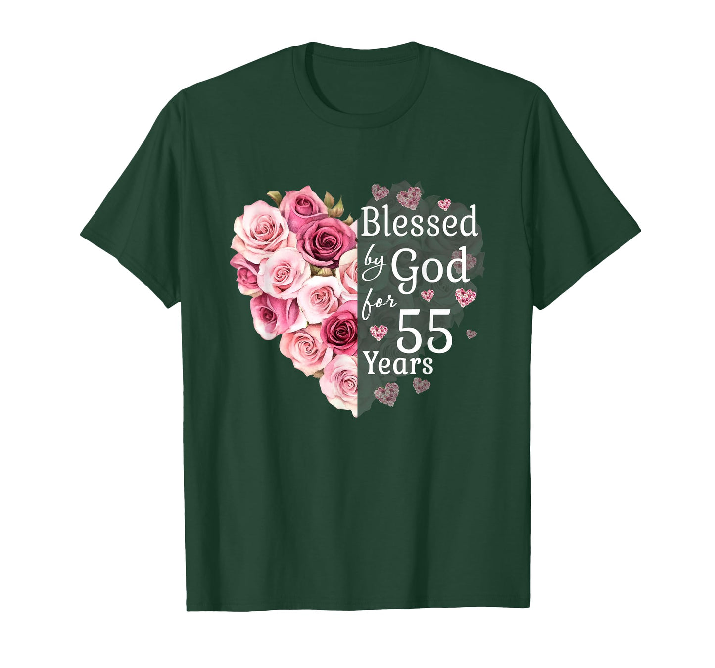 Blessed By God For 55 Years Rose Flower Heart 55th Birthday T-Shirt