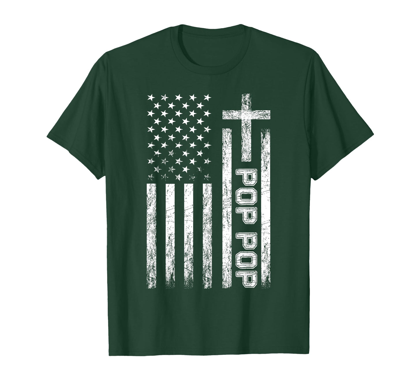 Pop Pop USA American Flag Cross Christian Grandpa Patriotic T-Shirt