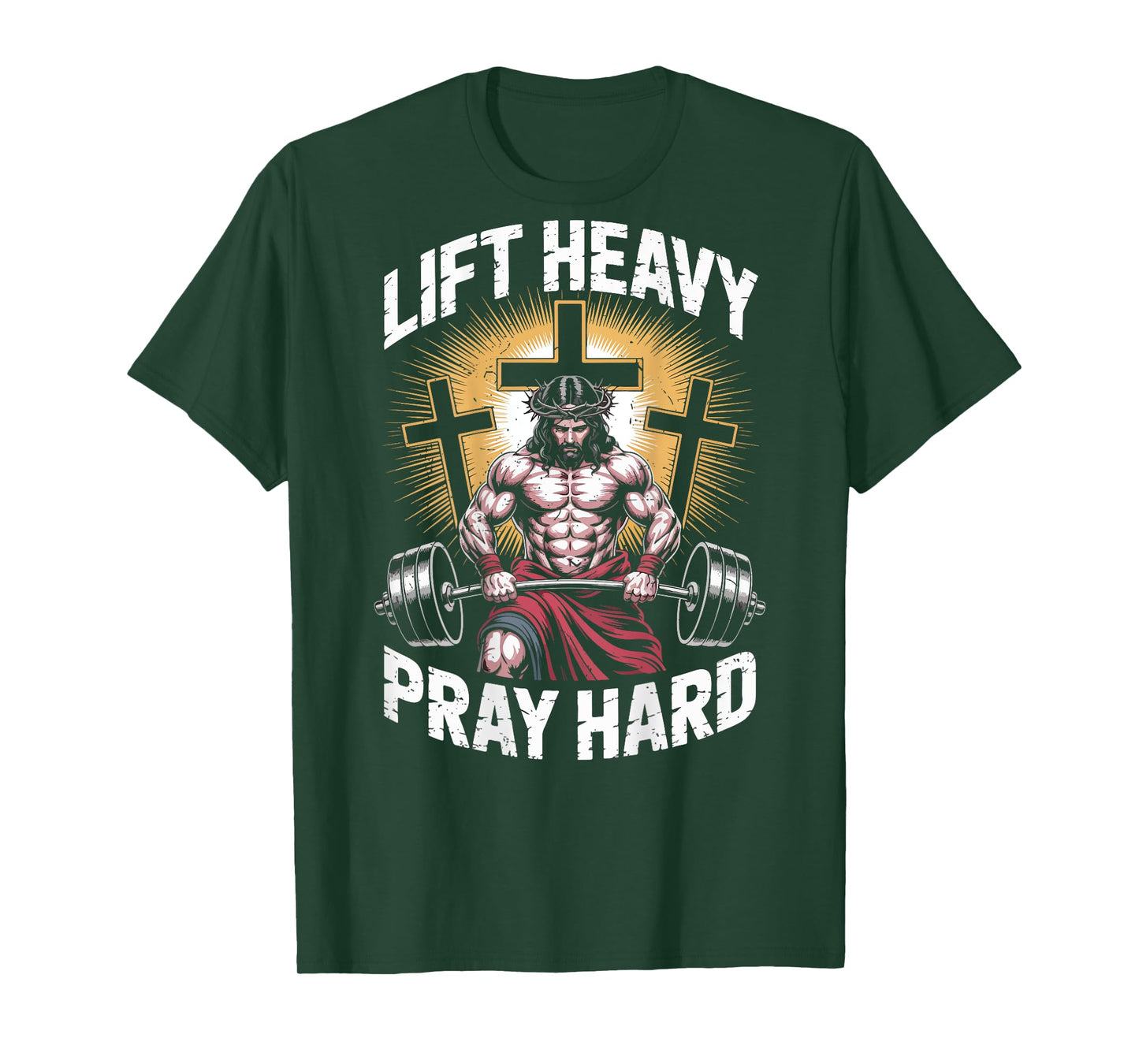 Men's Lift Heavy Pray Hard Christian Workout Gym Jesus Funny T-Shirt