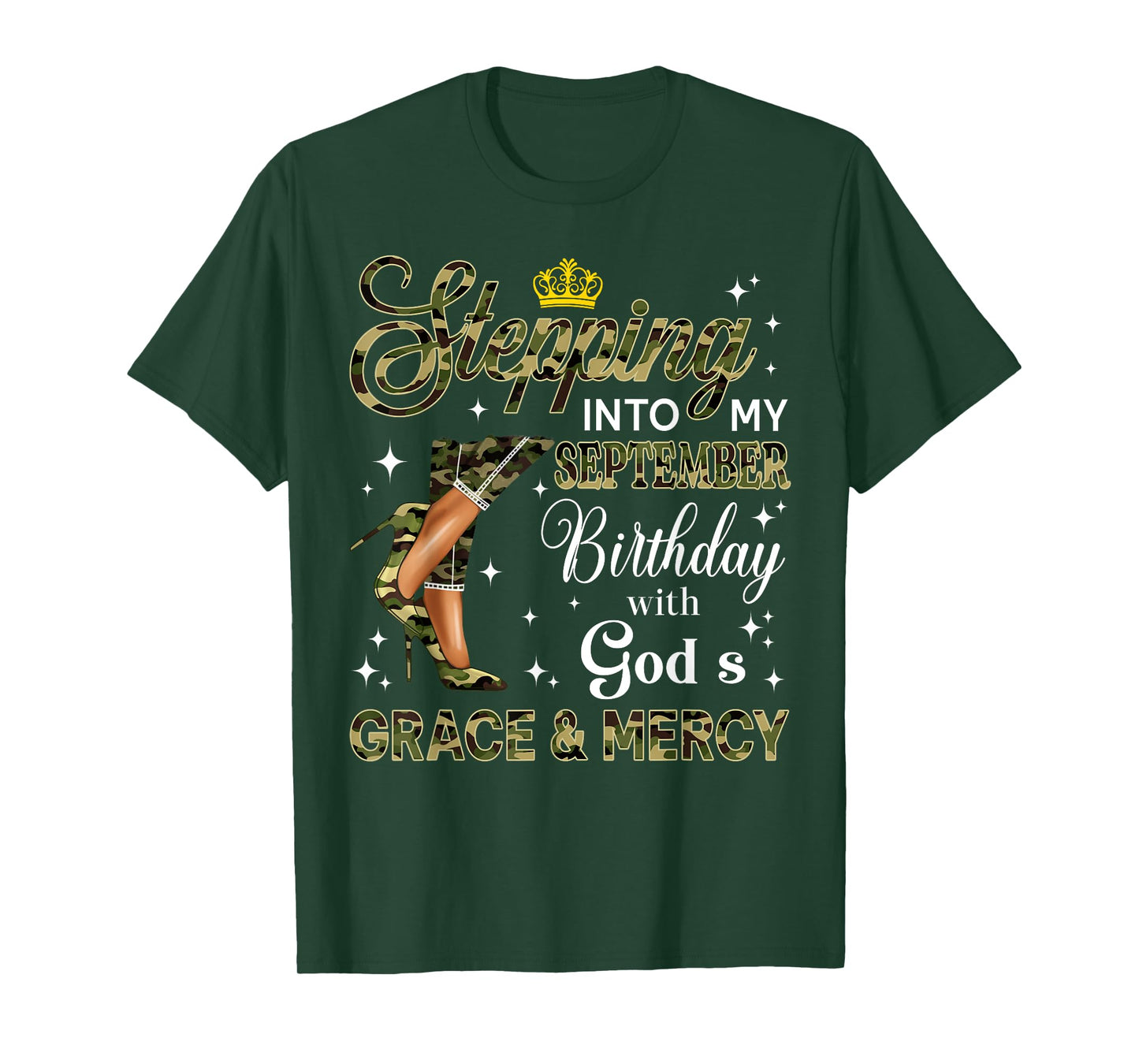 Stepping Into September Camo High Heels Birthday Black Woman T-Shirt