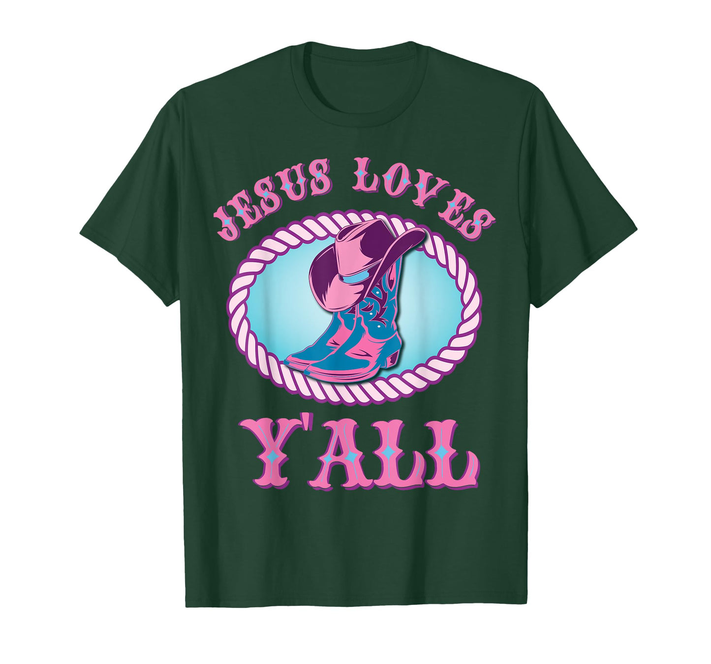 Cute Jesus Loves Y'all Cowgirl Christian T-Shirt