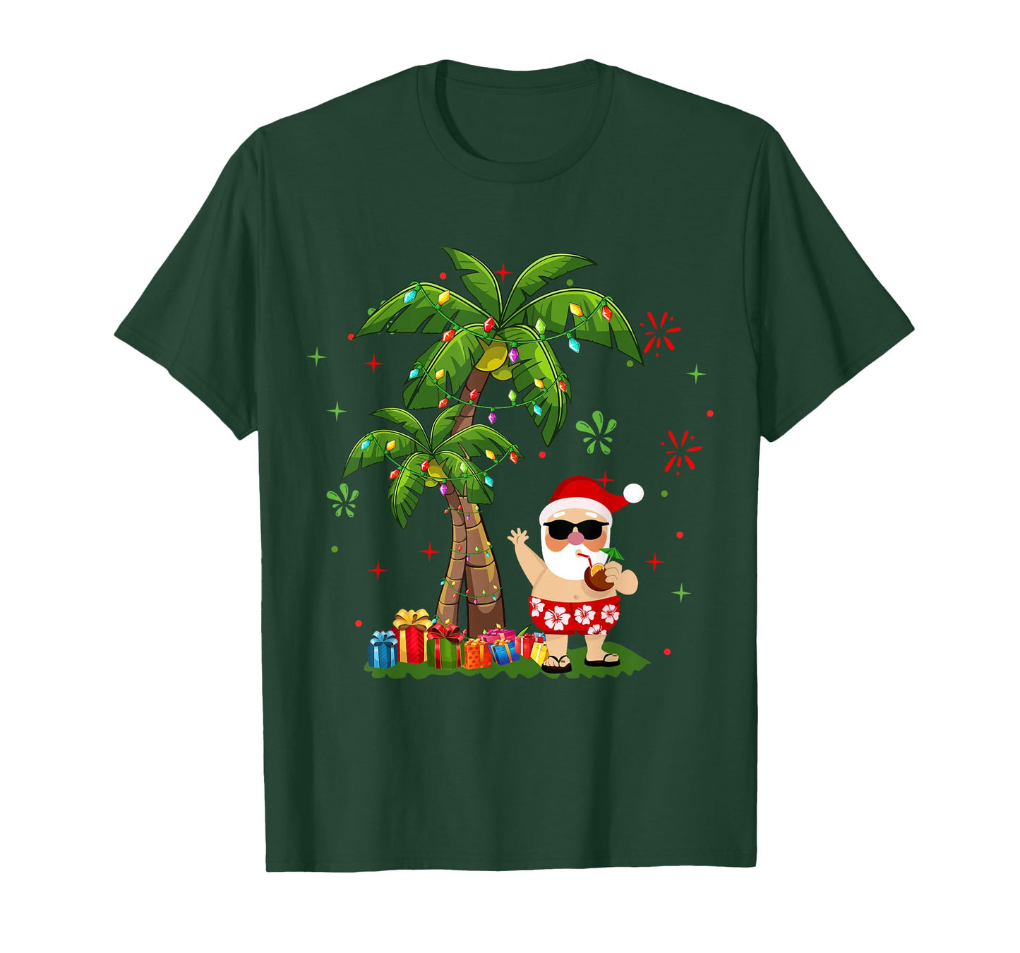 Santa Hawaiian Christmas Palm Tree Lights Xmas T-Shirt