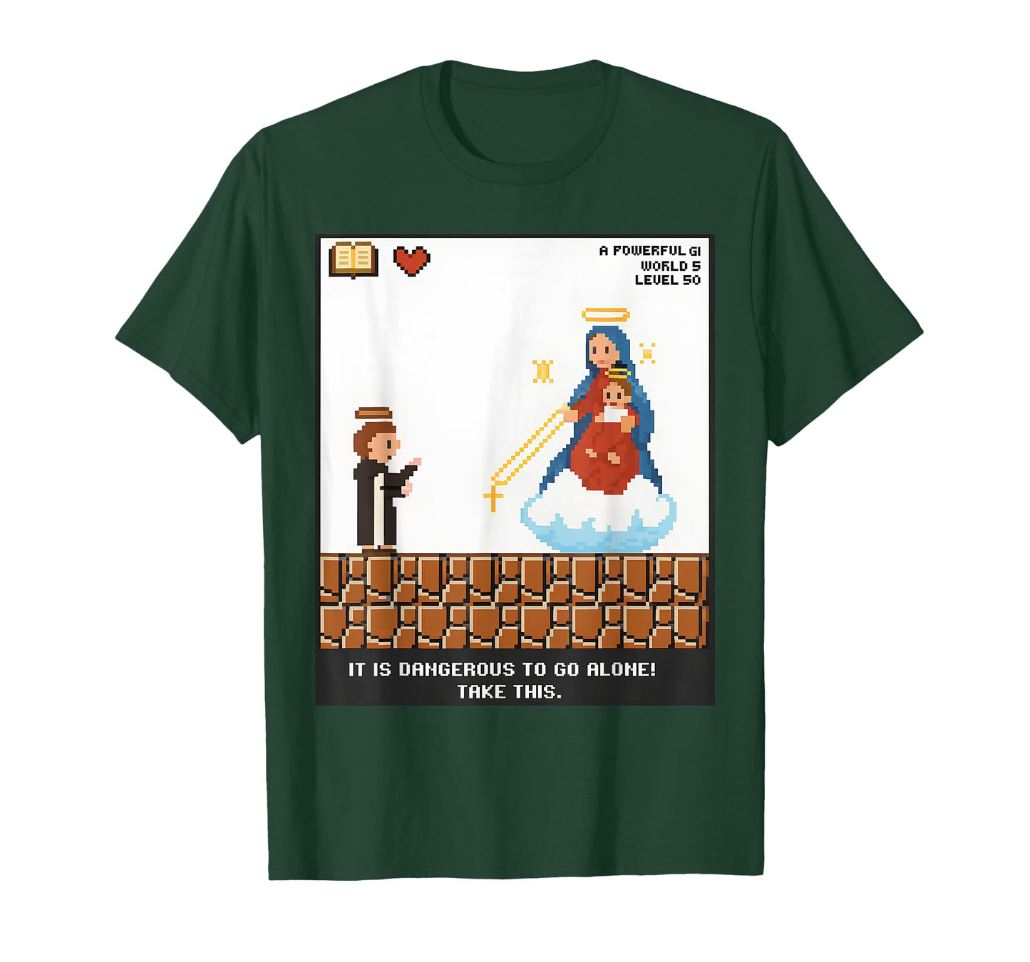 Take This Mary and Rosary Pixel Funny Catholic Video Game T-Shirt