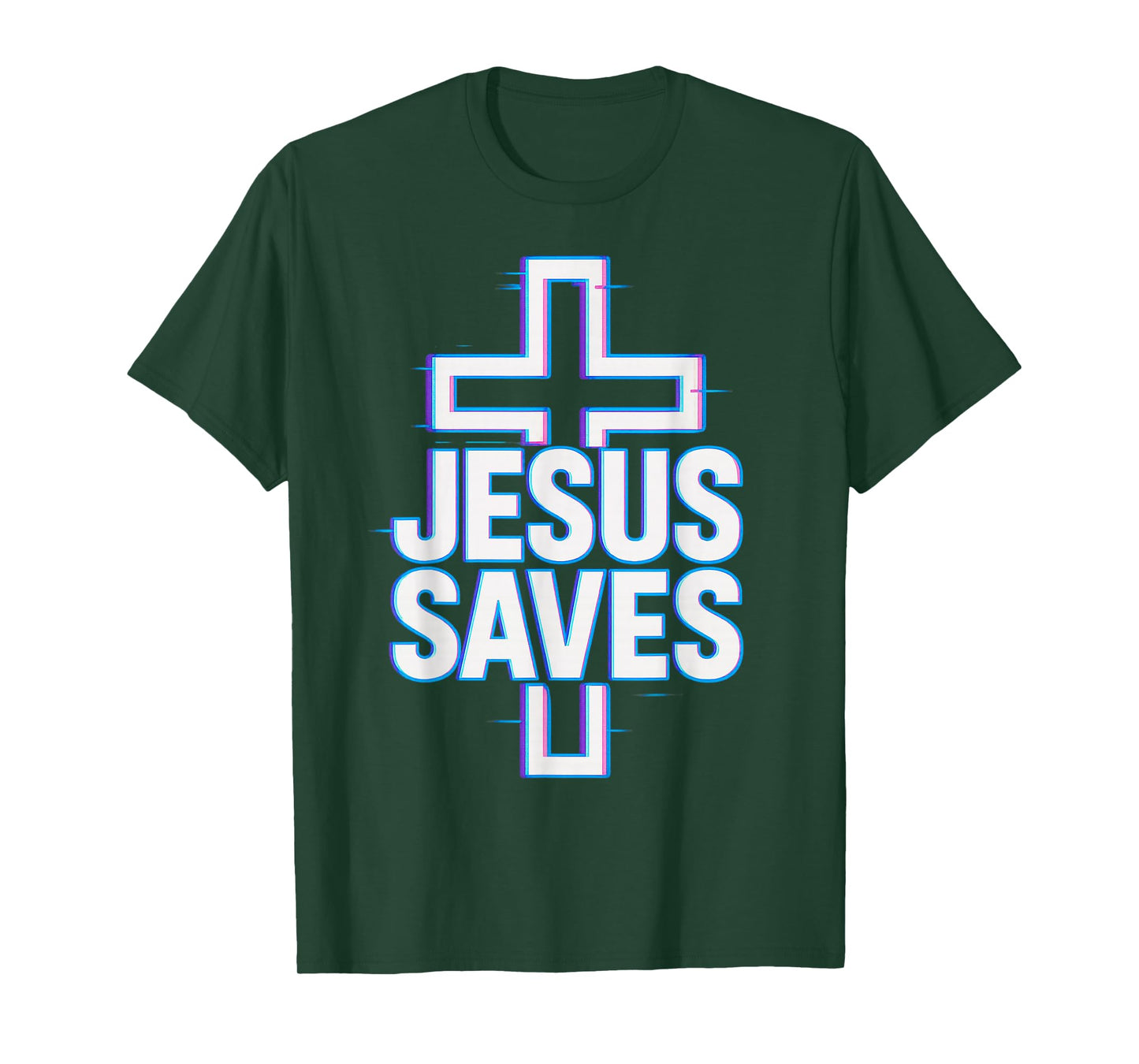 Jesus Saves Neon Glitch Christian T-Shirt