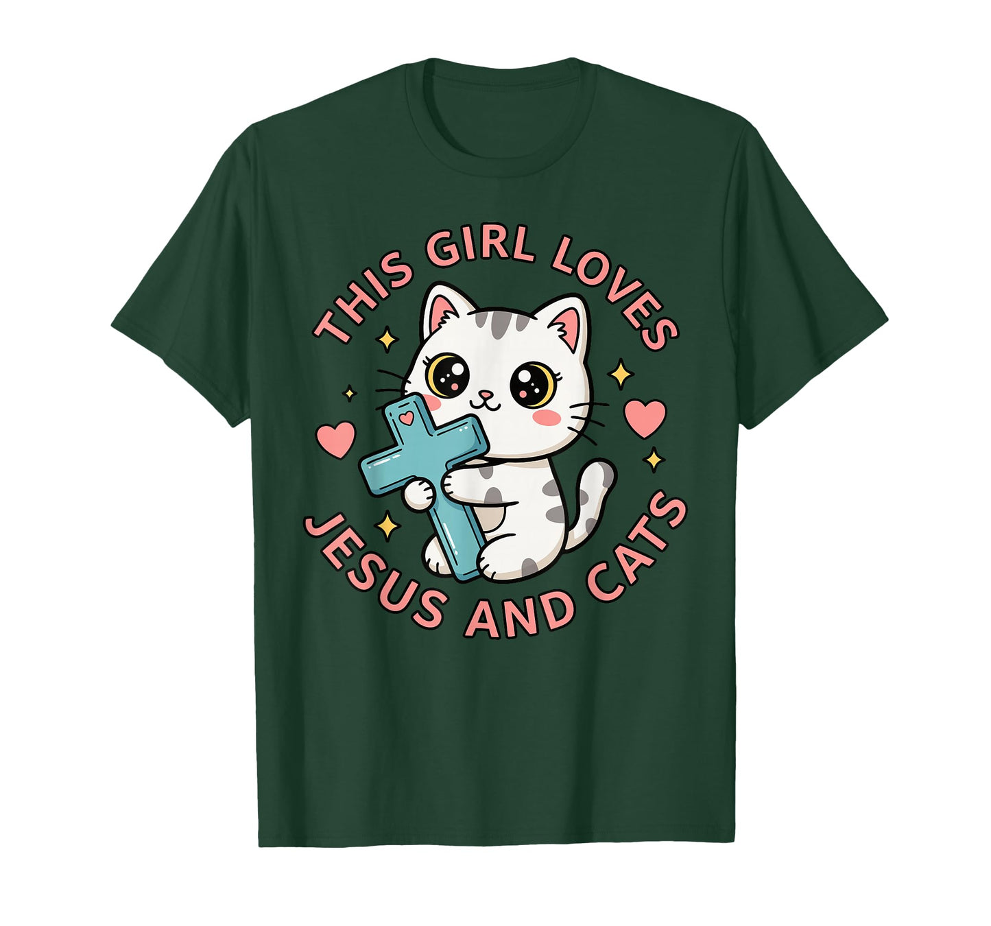 Christian This Girl Loves Jesus and Cats Cat Hugging Cross T-Shirt
