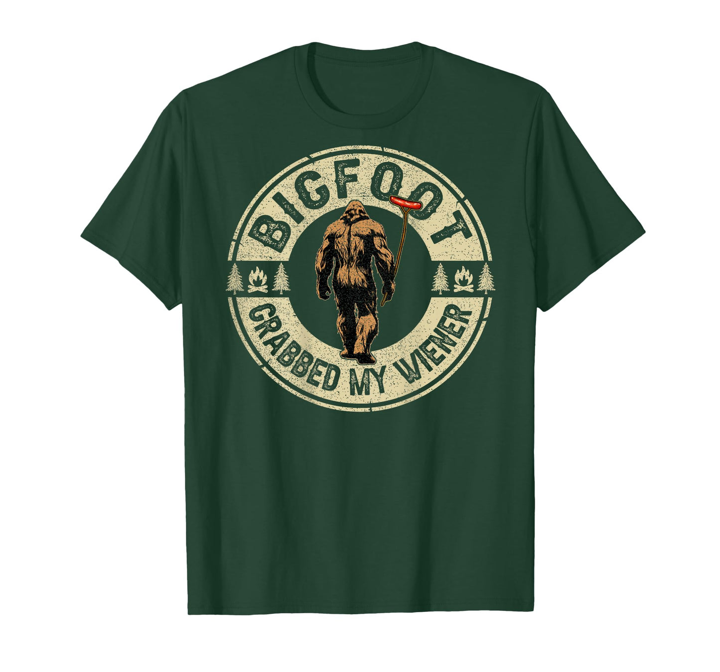 Funny Retro Bigfoot, Bigfoot Grabbed My Wiener (ON BACK) T-Shirt