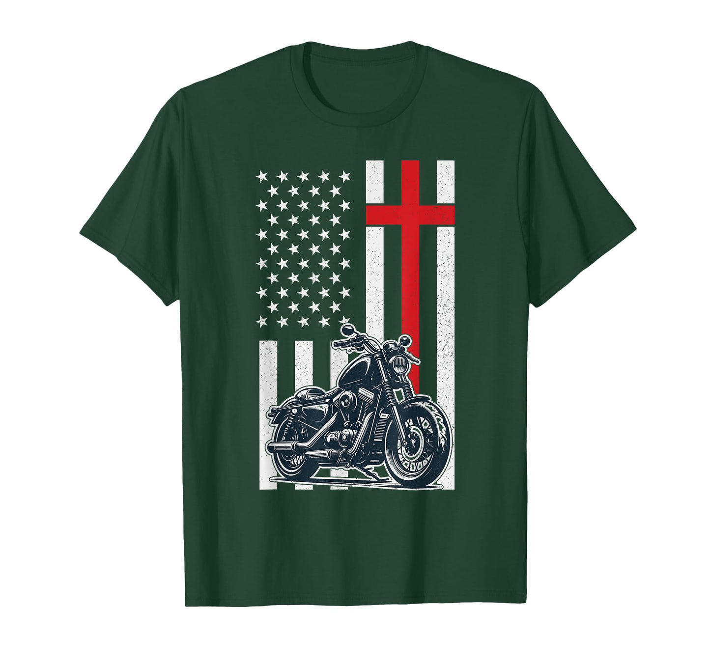 Christian Biker Motorcycle American Flag Cross T-Shirt