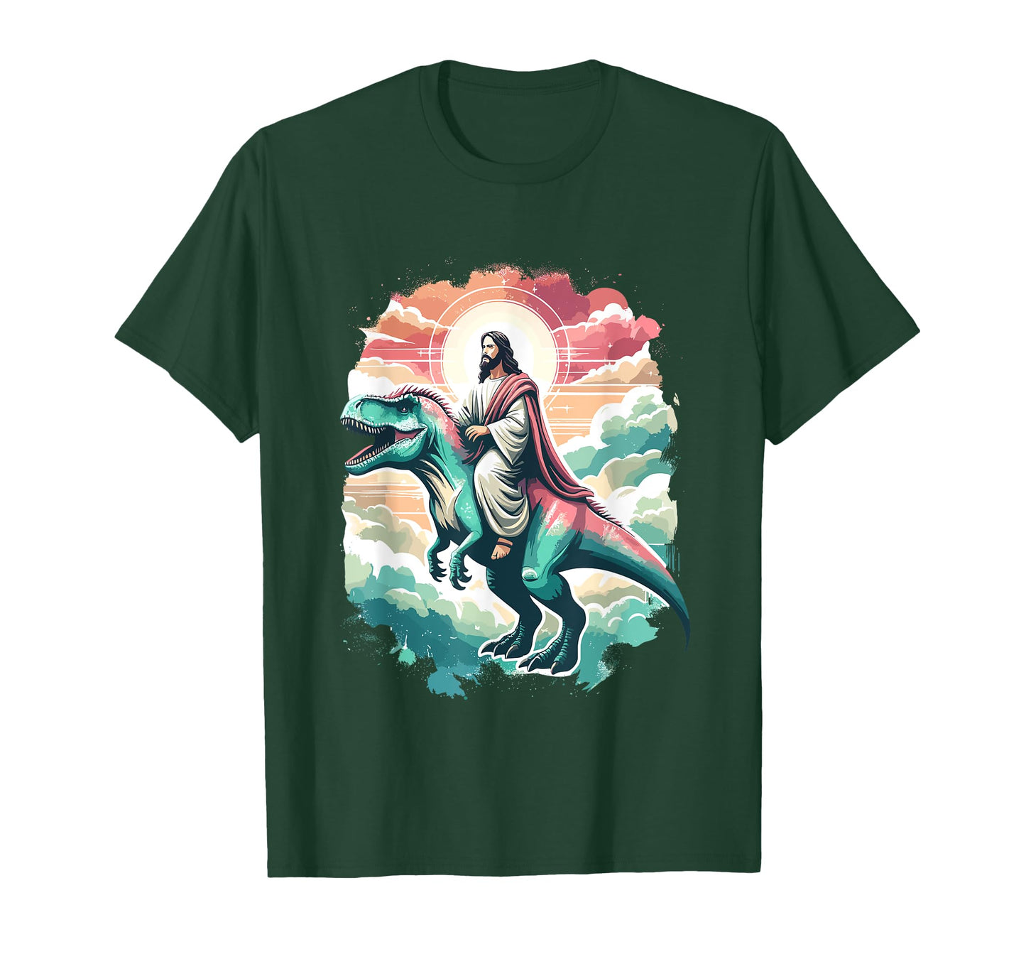 Funny Jesus Riding T-Rex Dinosaur Meme Parody for Believers T-Shirt