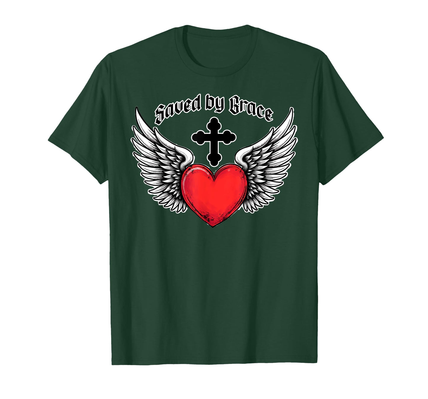 Saved By Grace Heart And Cross Christian Verse Ephesians 2:8 T-Shirt