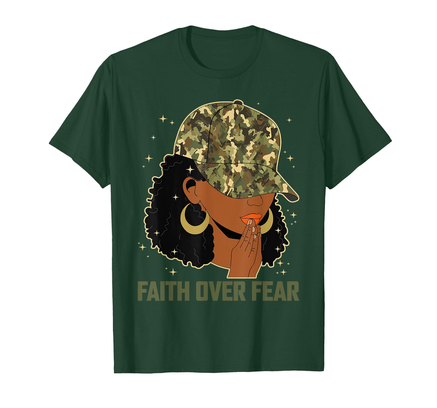 Faith Over Fear Christian Camo African American Afro Women T-Shirt