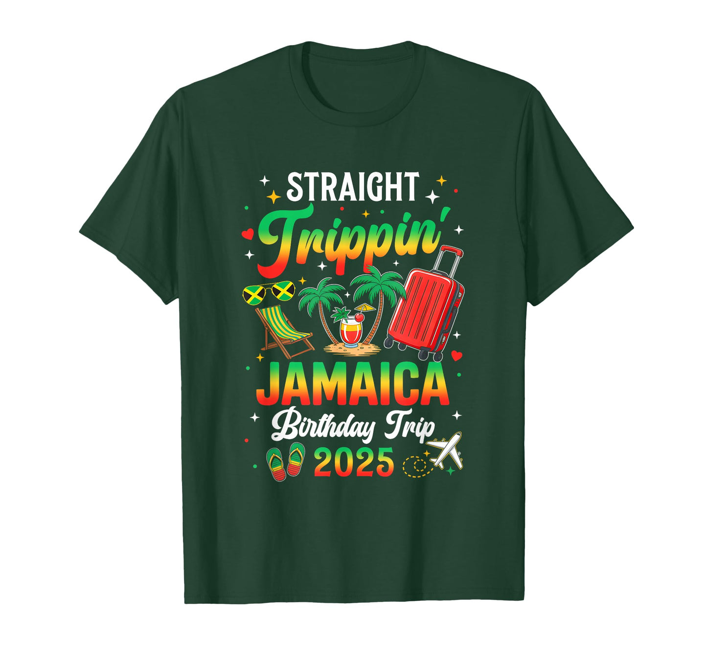 Straight Trippin' Jamaica Vacation 2025 Birthday Family Trip T-Shirt