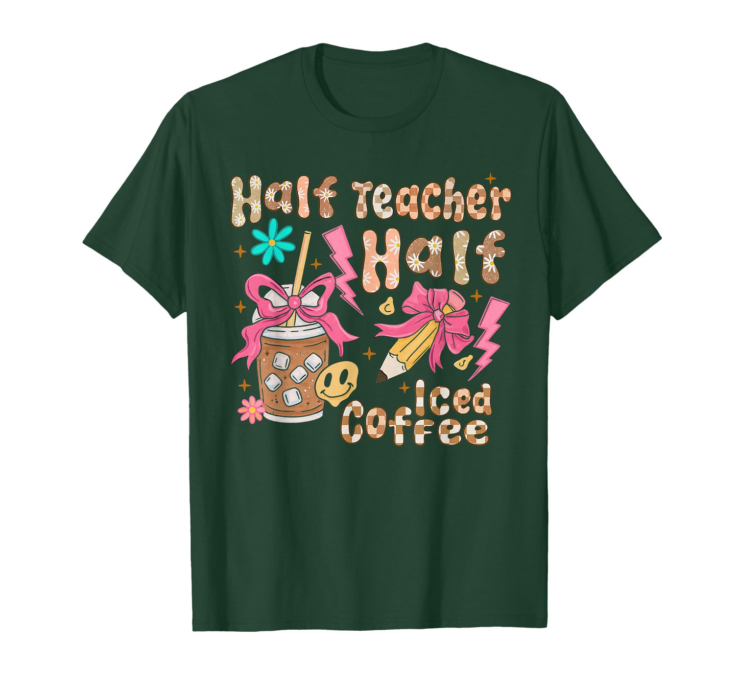 Half Teacher Half Iced Coffee Back to School T-Shirt