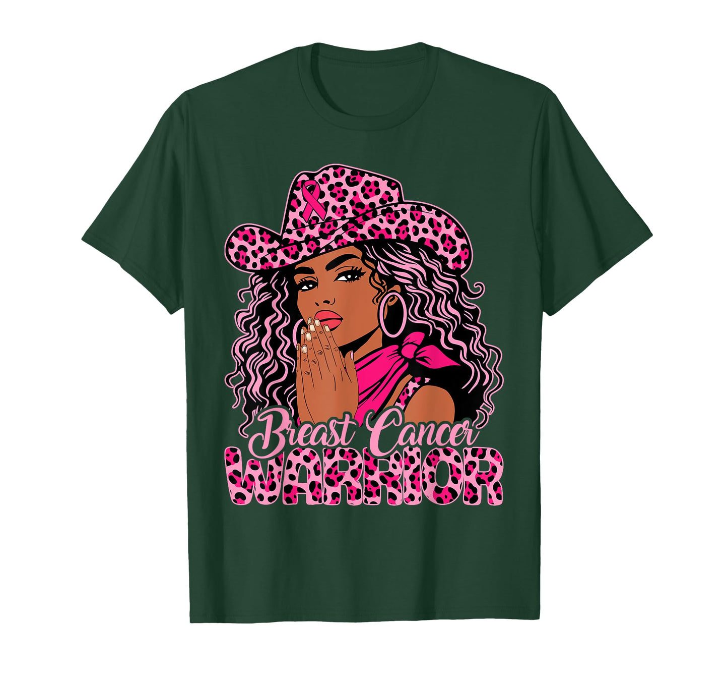 Breast Cancer Warrior Praying Black Cowgirl Afro Christian T-Shirt